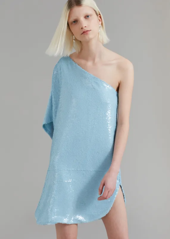 Gloria Sequins One Shoulder Dress - Sky made by Frankie Shop