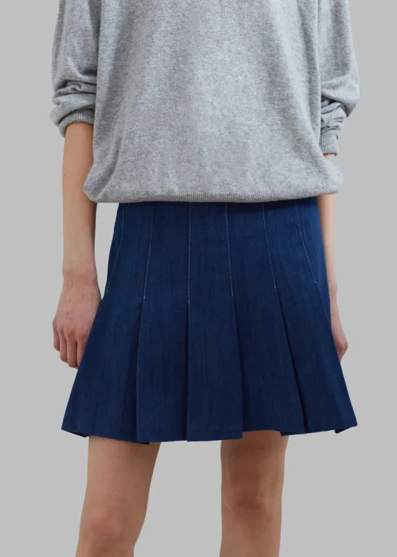 Sase Pleated Denim Skirt - Blue made by Frankie Shop