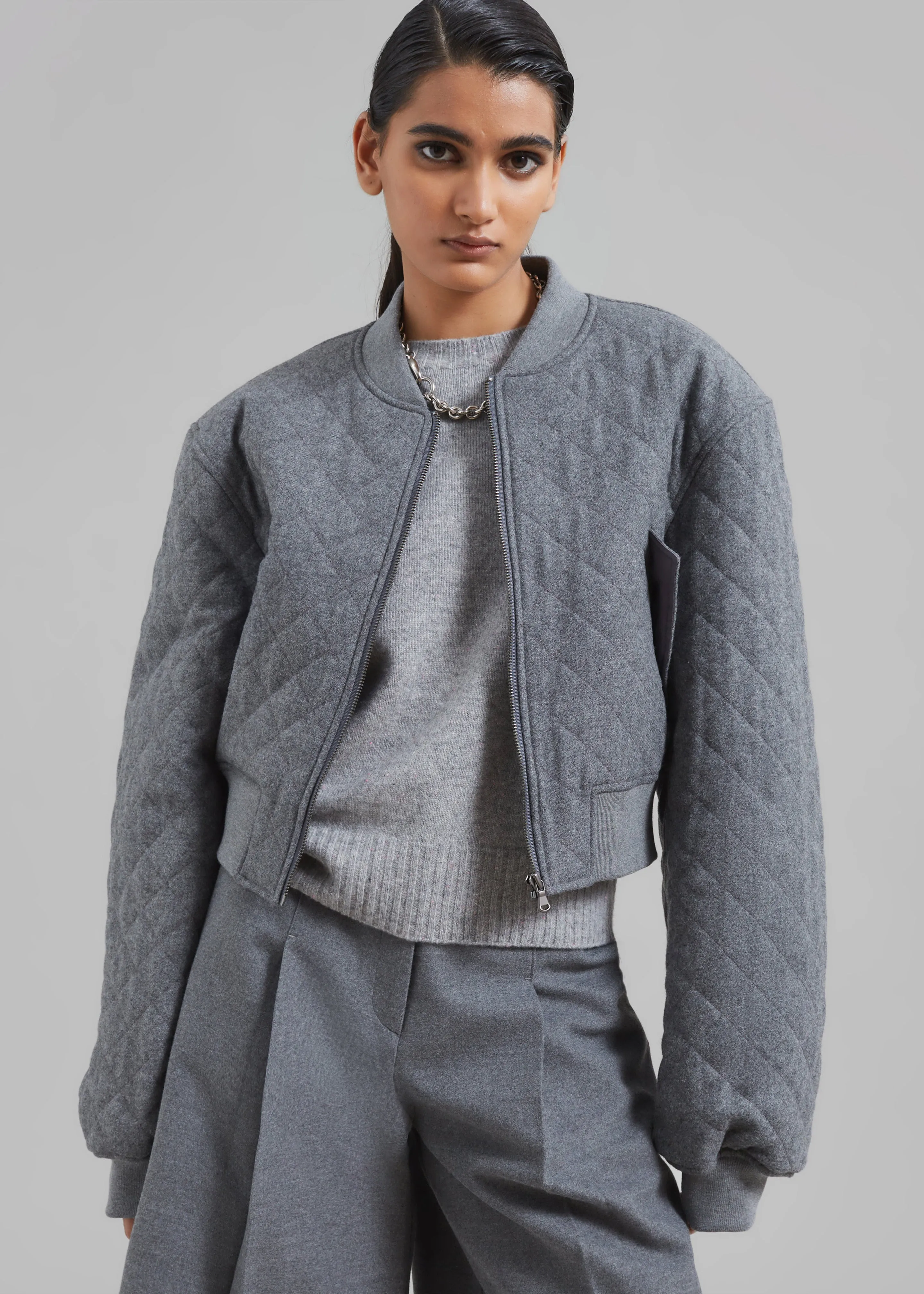 Lani Quilted Wool Bomber - Grey sold by Frankie Shop product image thumbnail 3