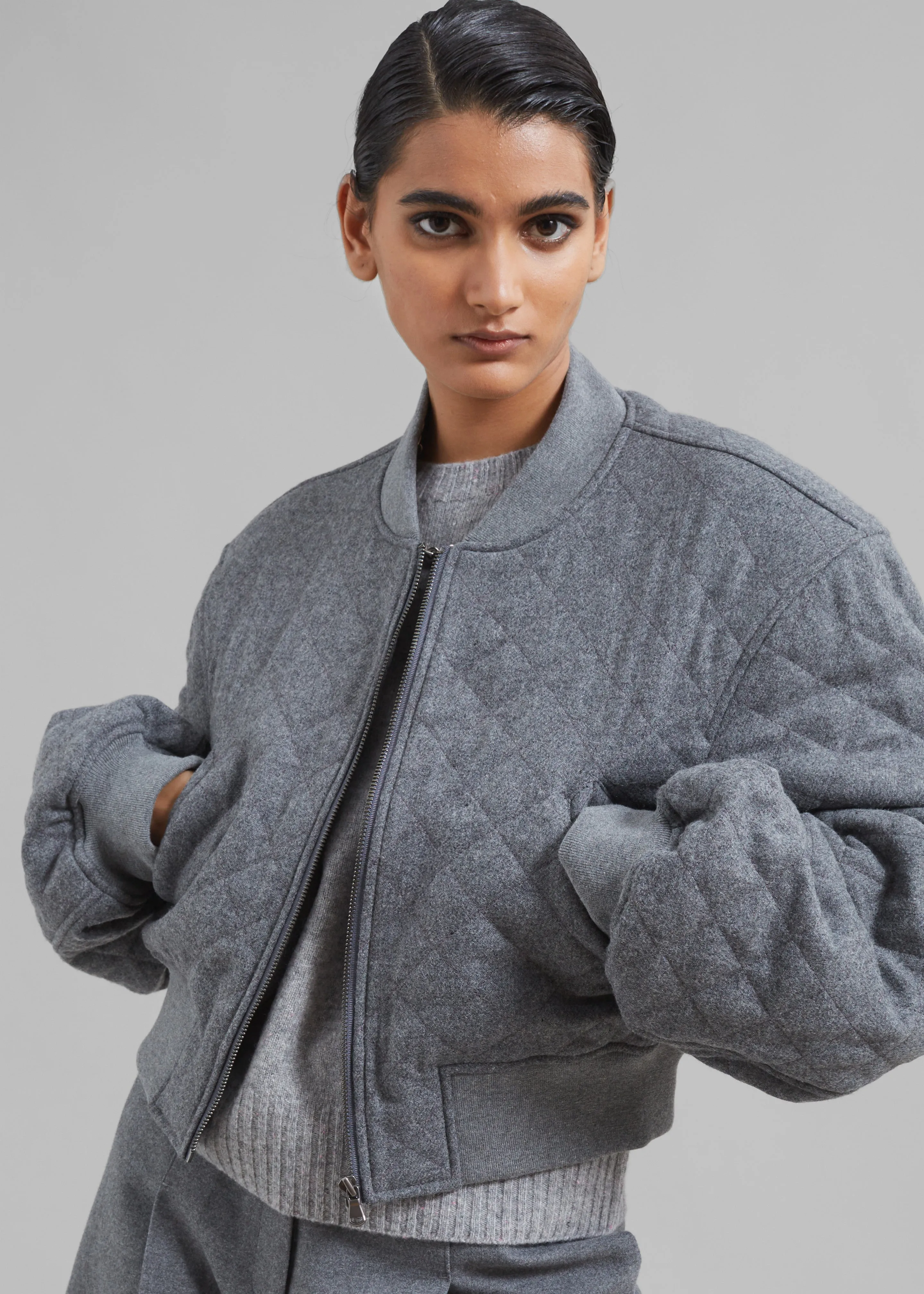 Lani Quilted Wool Bomber - Grey sold by Frankie Shop product image thumbnail 5