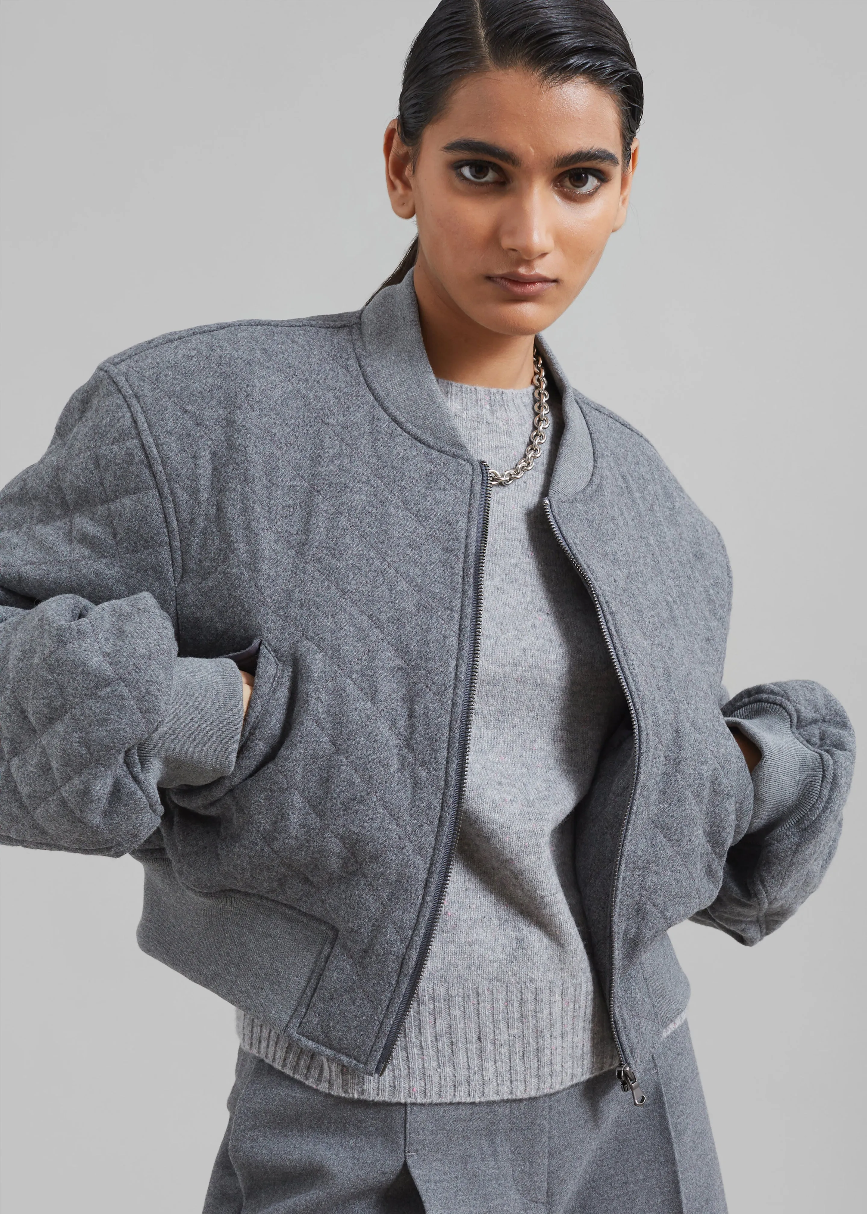 Lani Quilted Wool Bomber - Grey sold by Frankie Shop product image thumbnail 2