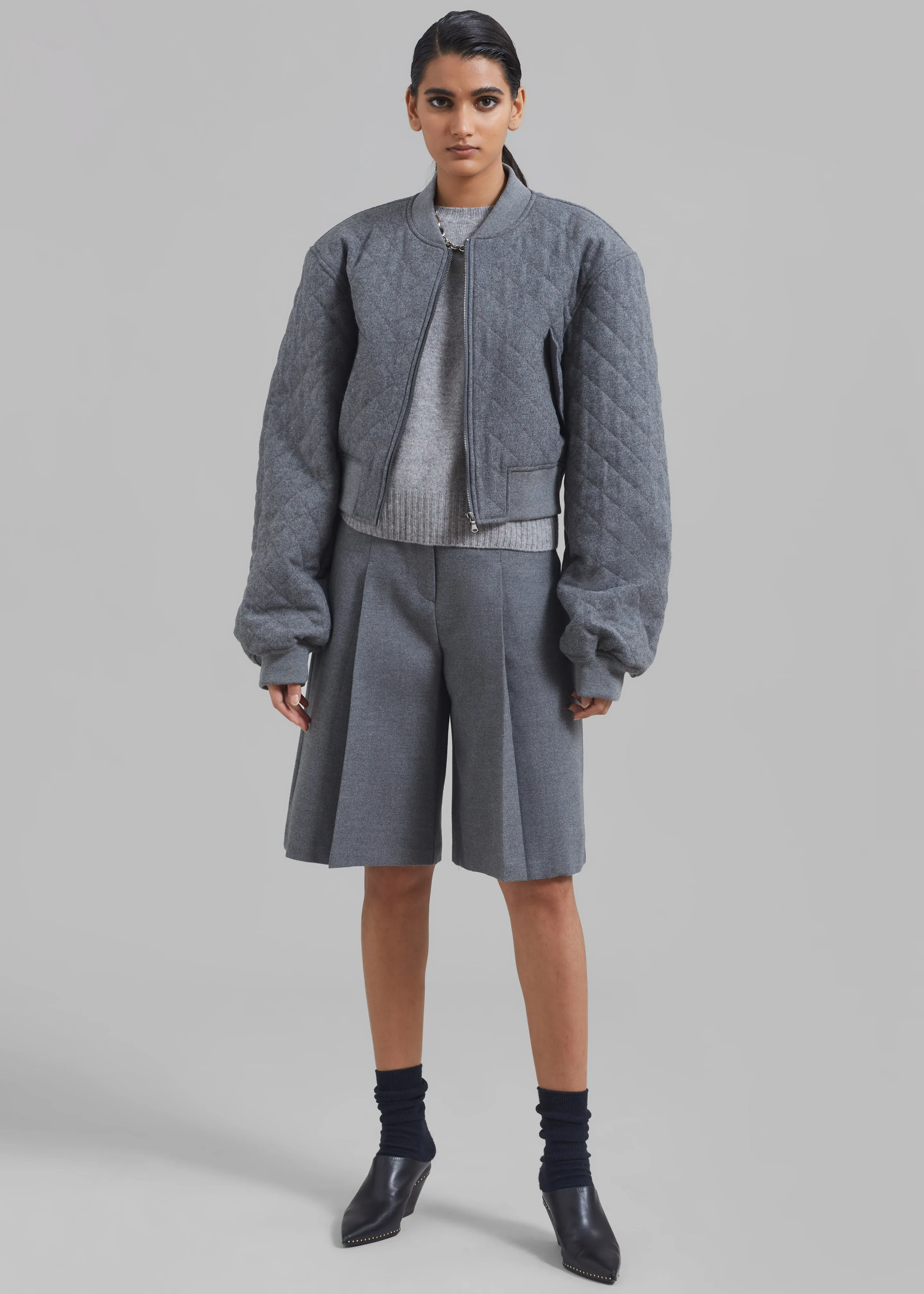 Lani Quilted Wool Bomber - Grey sold by Frankie Shop product image thumbnail 4