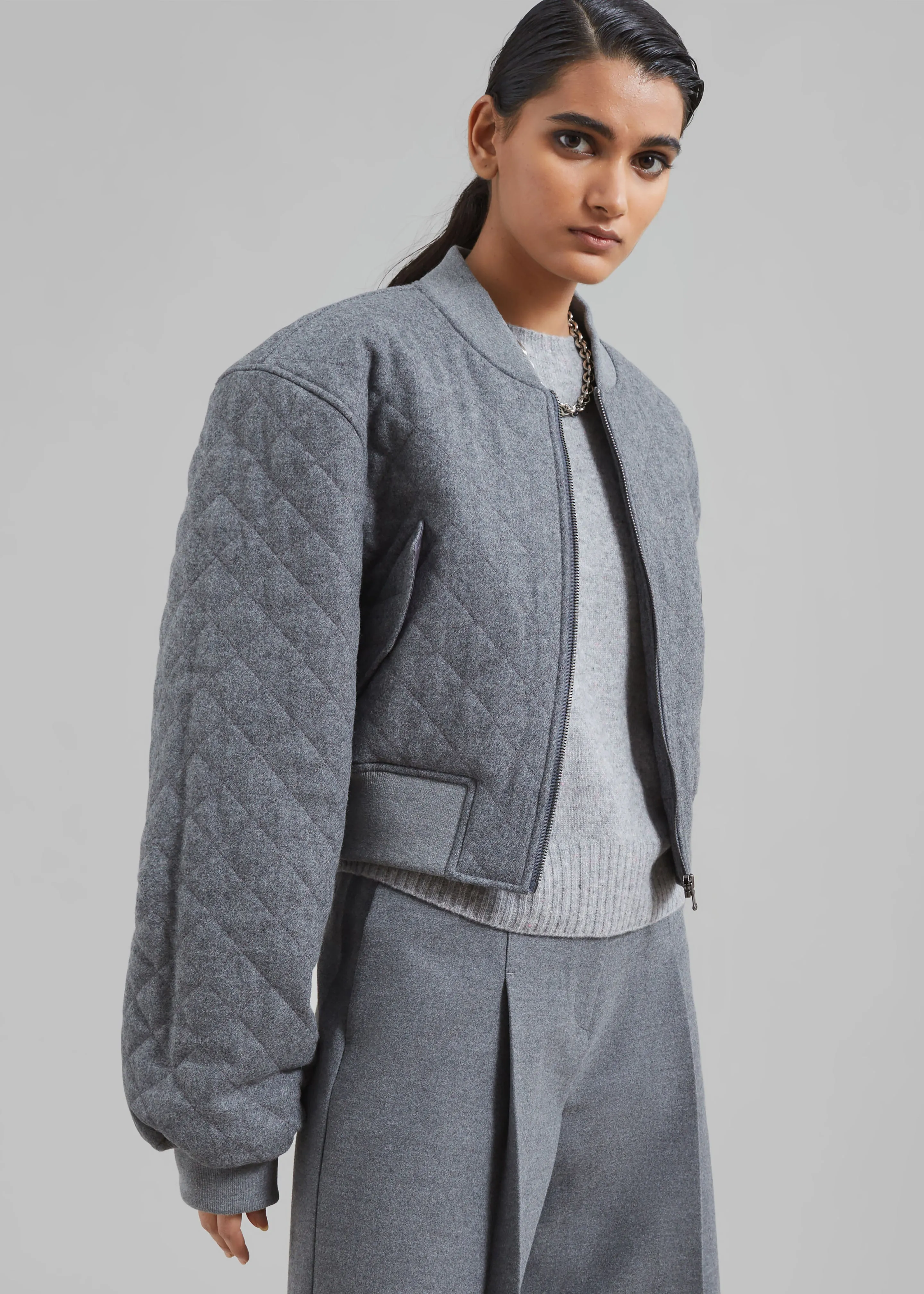 Lani Quilted Wool Bomber - Grey sold by Frankie Shop