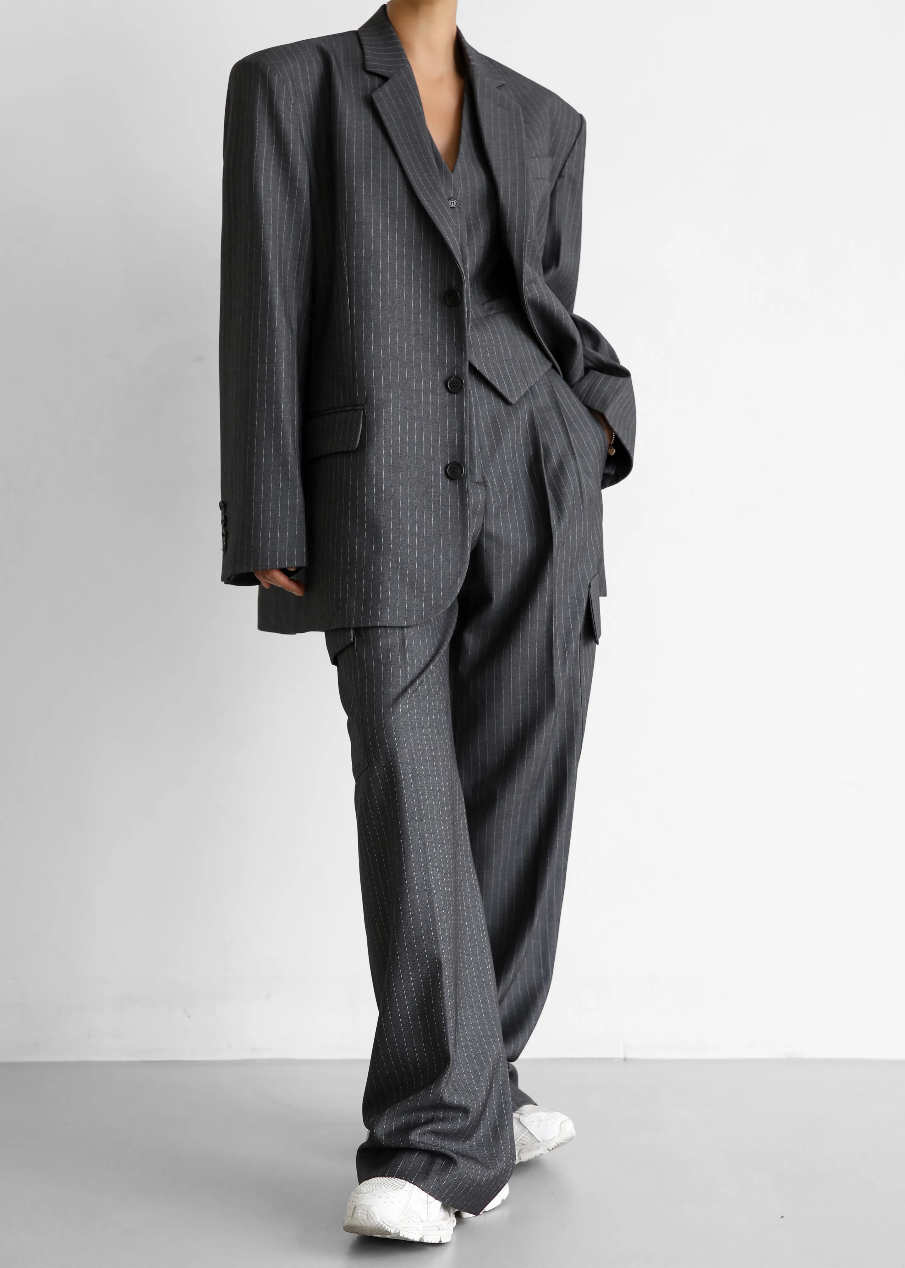 Elise Blazer - Grey/White Pinstripe sold by Frankie Shop