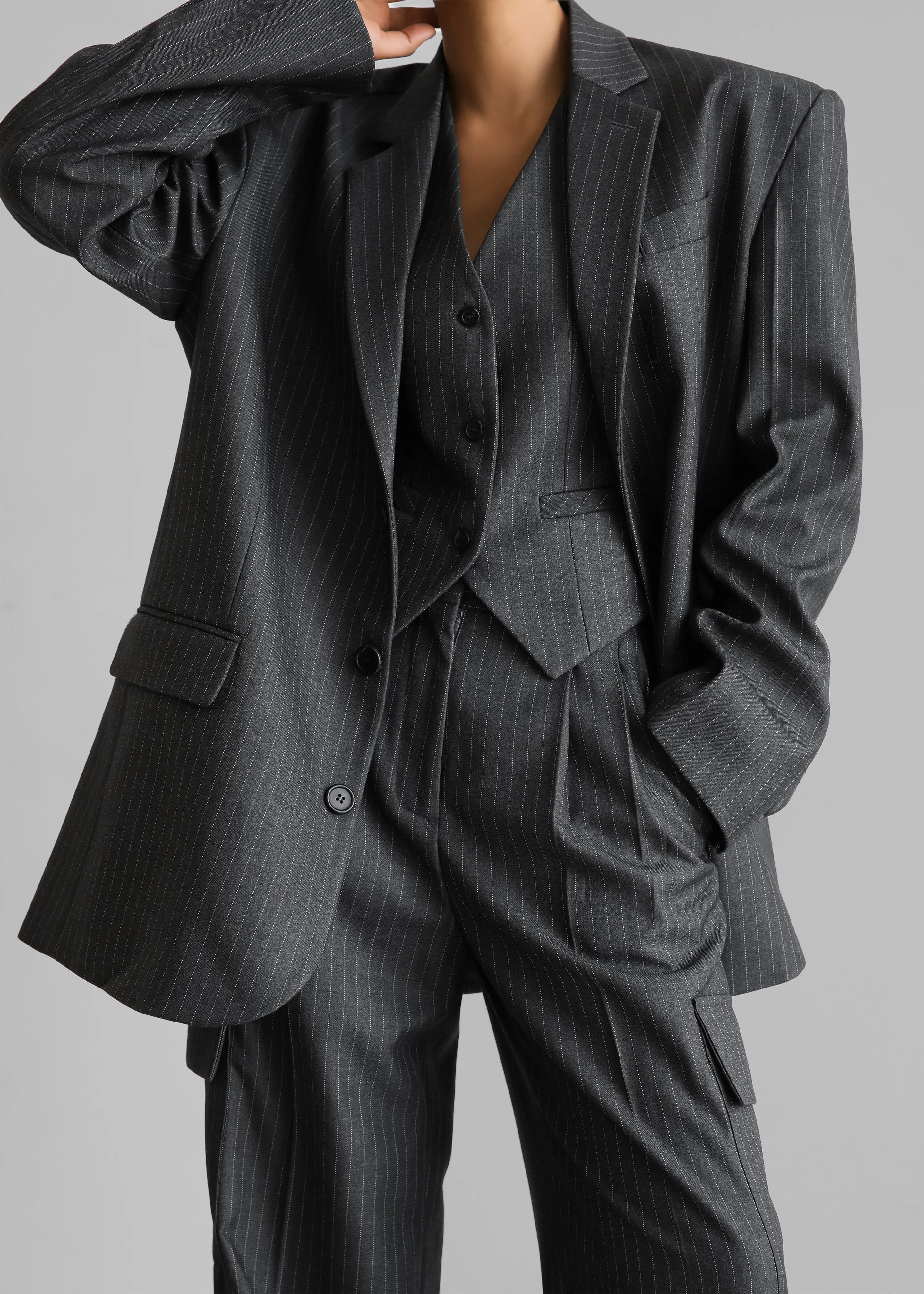 Elise Blazer - Grey/White Pinstripe sold by Frankie Shop product image thumbnail 4