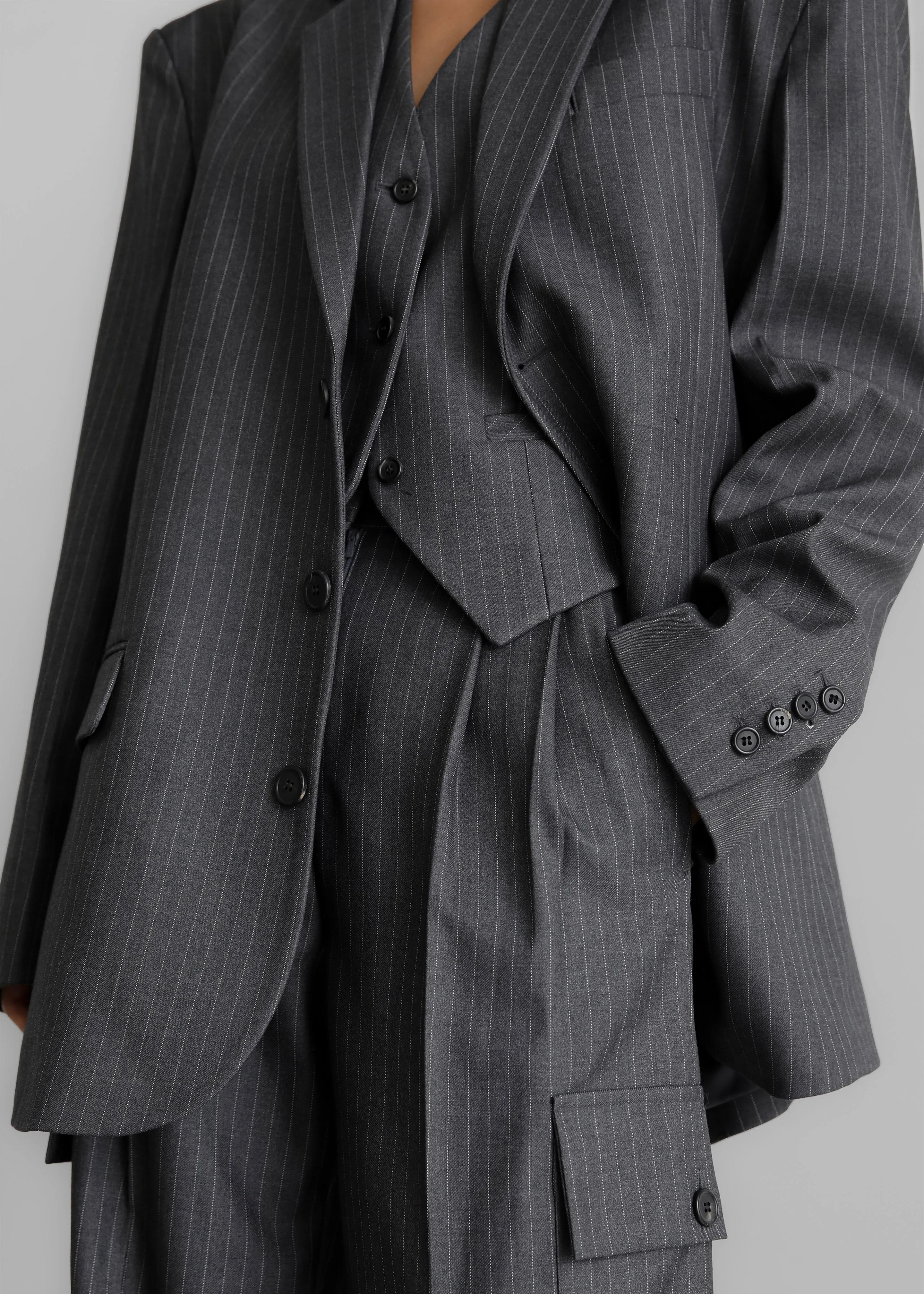 Elise Blazer - Grey/White Pinstripe sold by Frankie Shop product image thumbnail 5