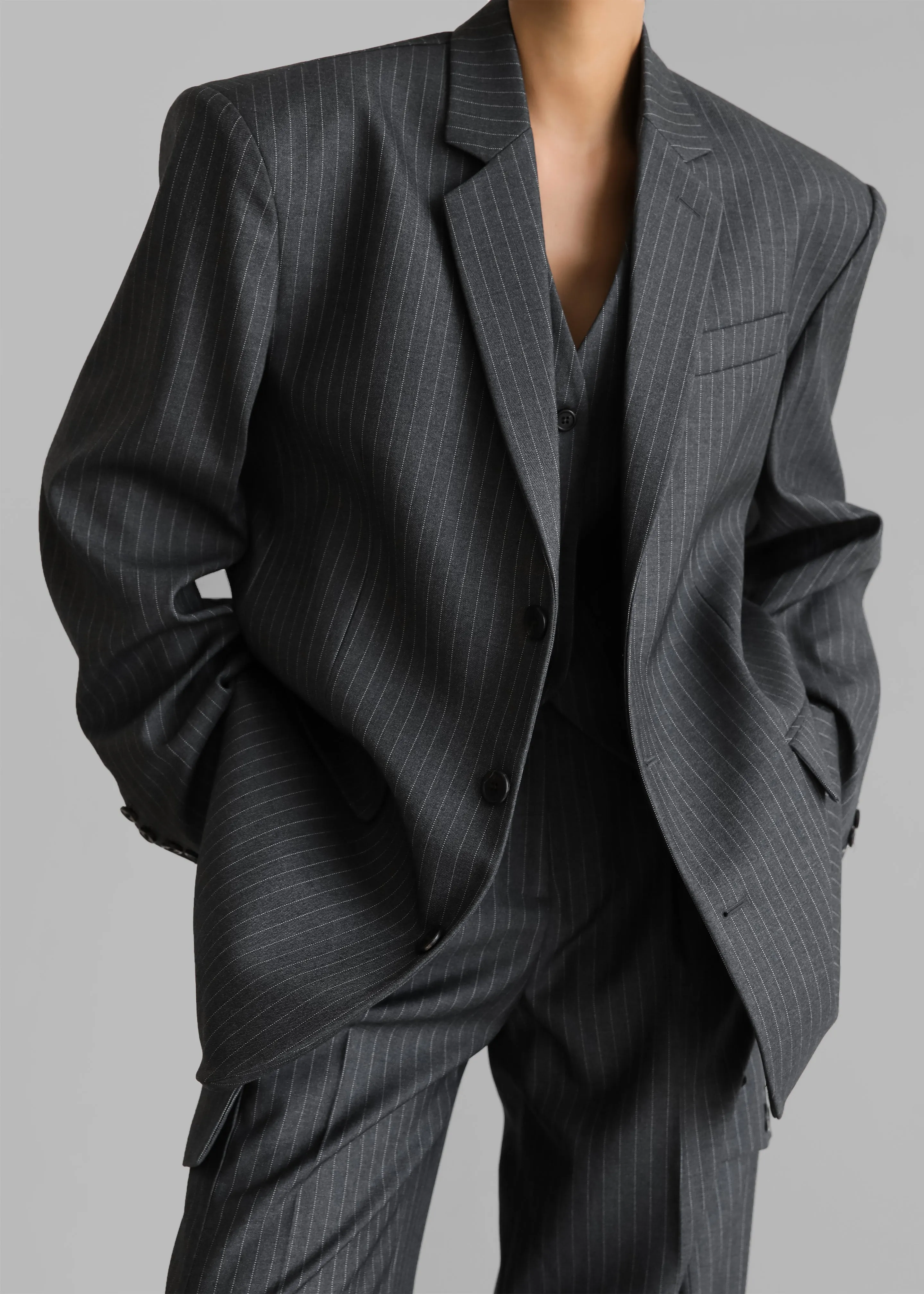 Elise Blazer - Grey/White Pinstripe sold by Frankie Shop product image thumbnail 2