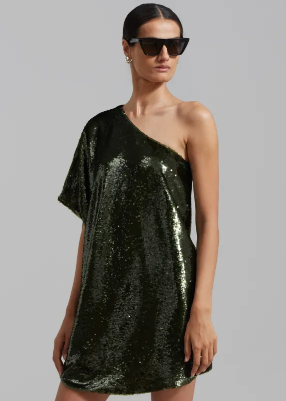 Gloria Sequins One Shoulder Dress - Olive sold by Frankie Shop