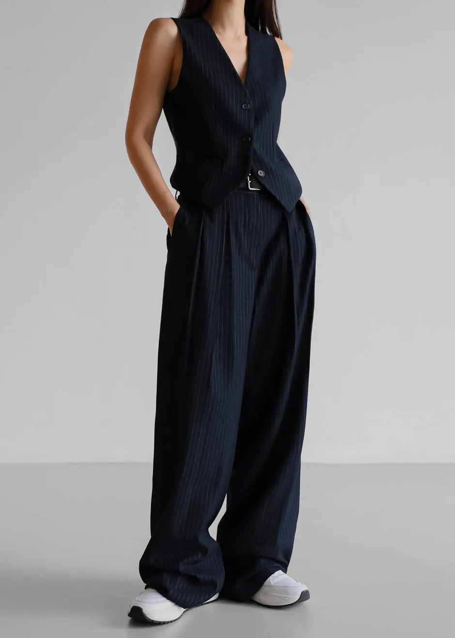 Tansy Pleated Trousers - Navy Pinstripe sold by Frankie Shop
