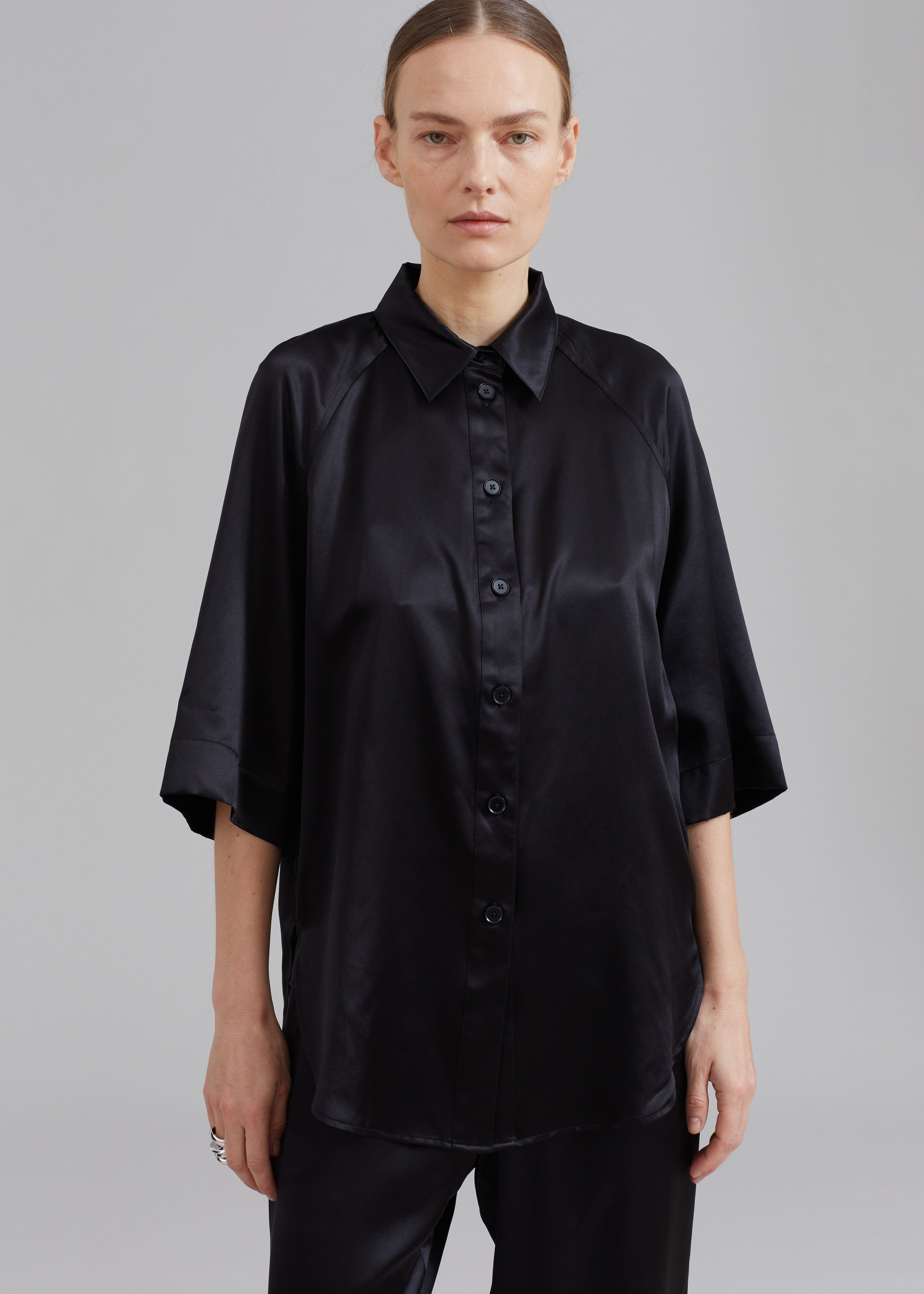 Loulou Studio Datia Short Sleeve Shirt - Black sold by Frankie Shop product image thumbnail 2
