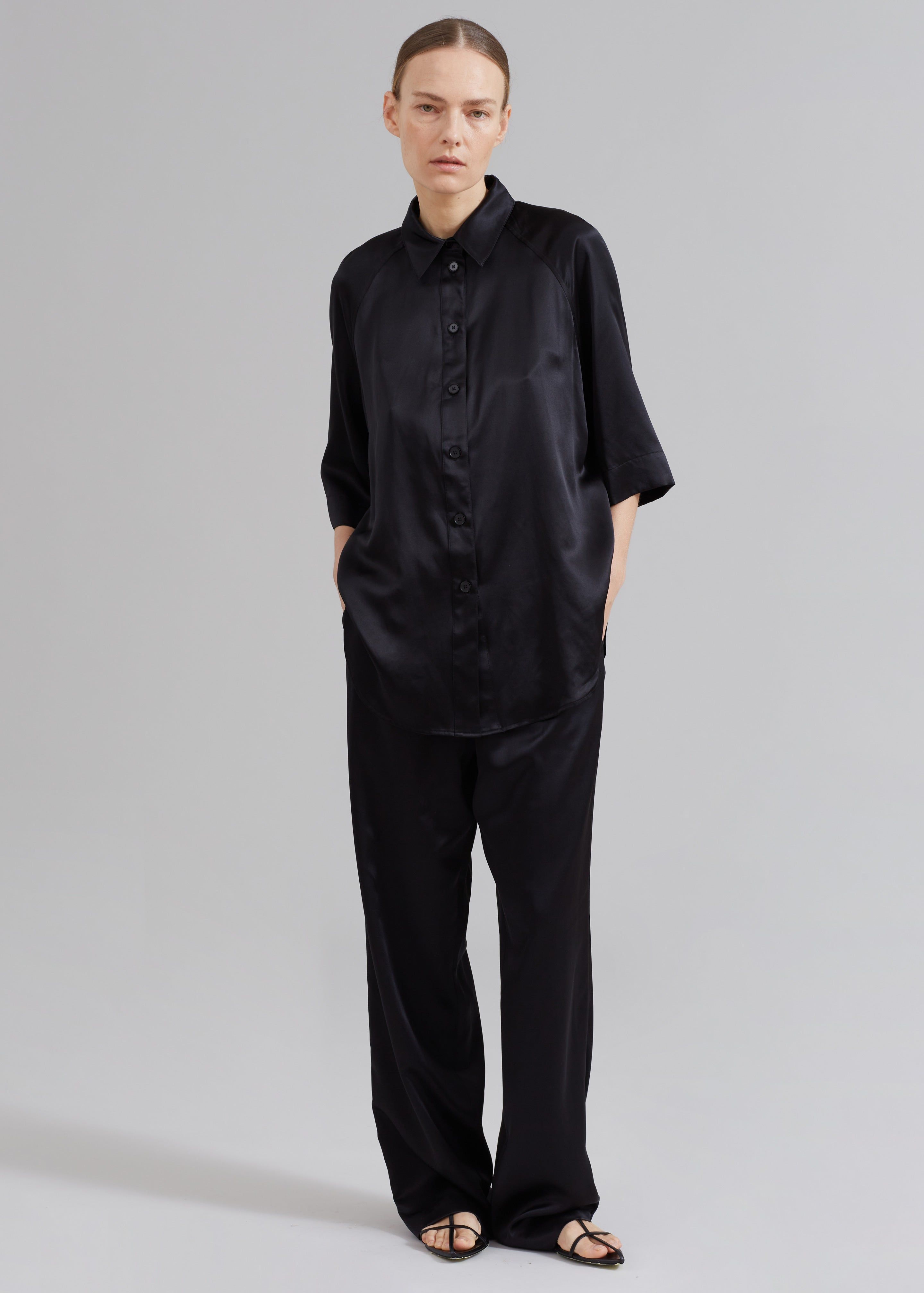 Loulou Studio Datia Short Sleeve Shirt - Black sold by Frankie Shop