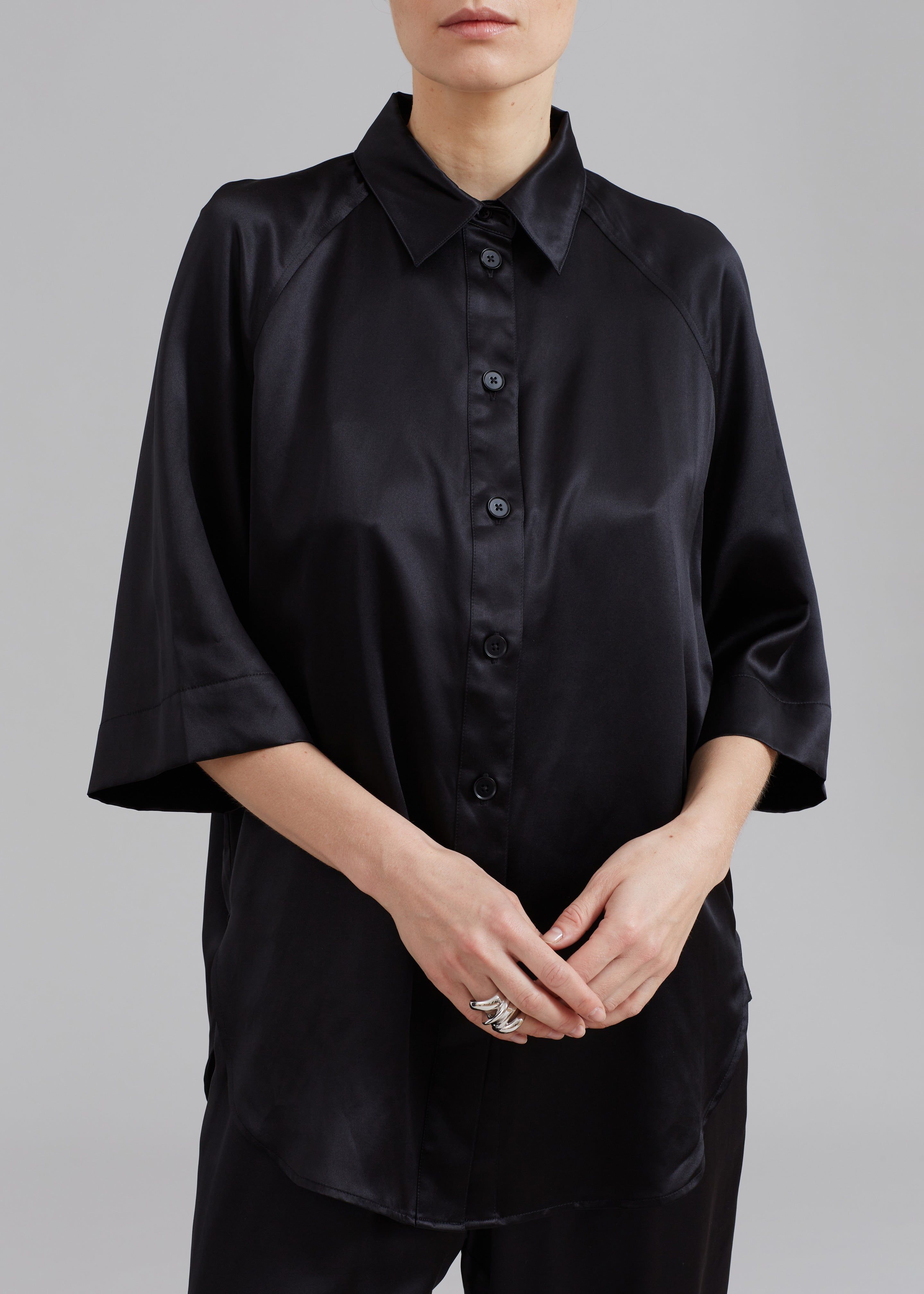 Loulou Studio Datia Short Sleeve Shirt - Black sold by Frankie Shop product image thumbnail 3