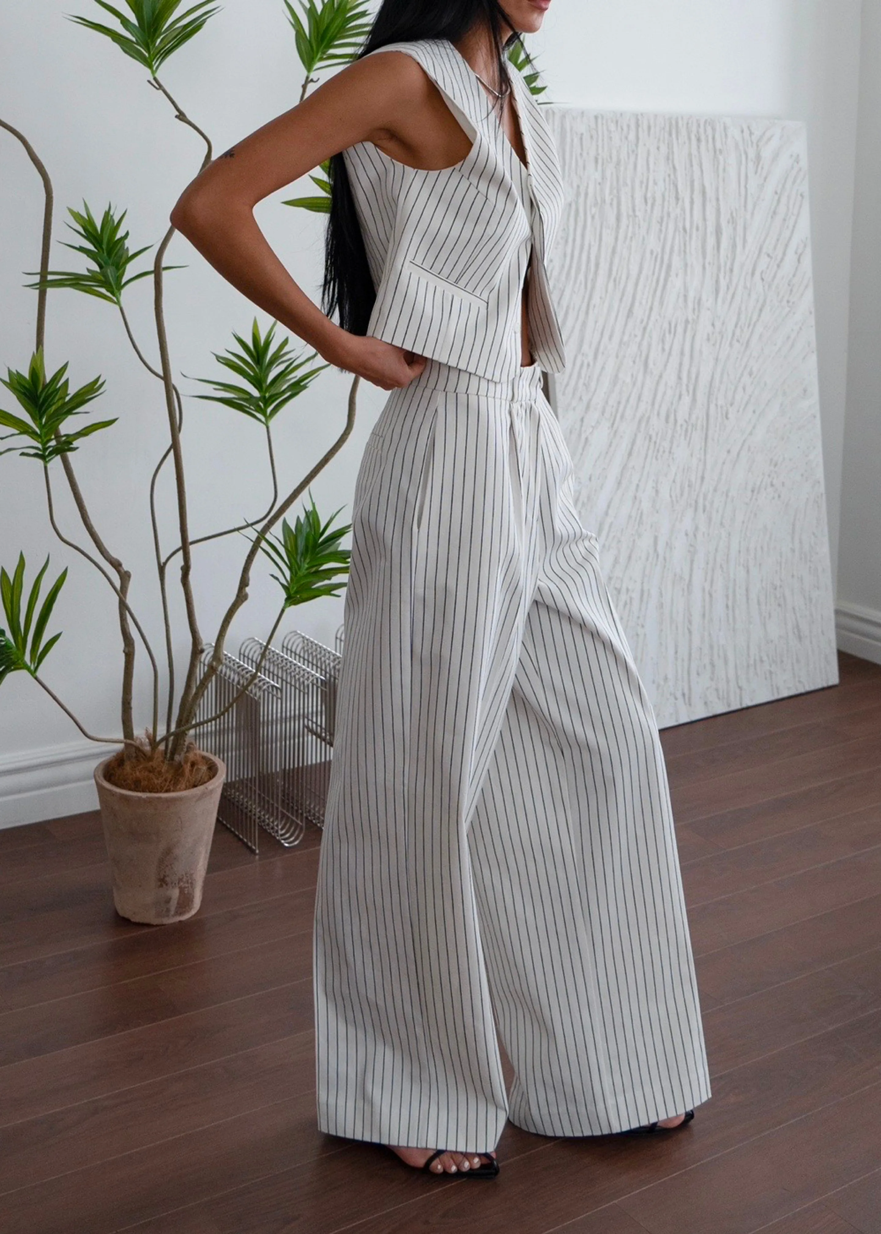 Landry Wide Leg Trousers - White/Black Stripe sold by Frankie Shop product image thumbnail 2