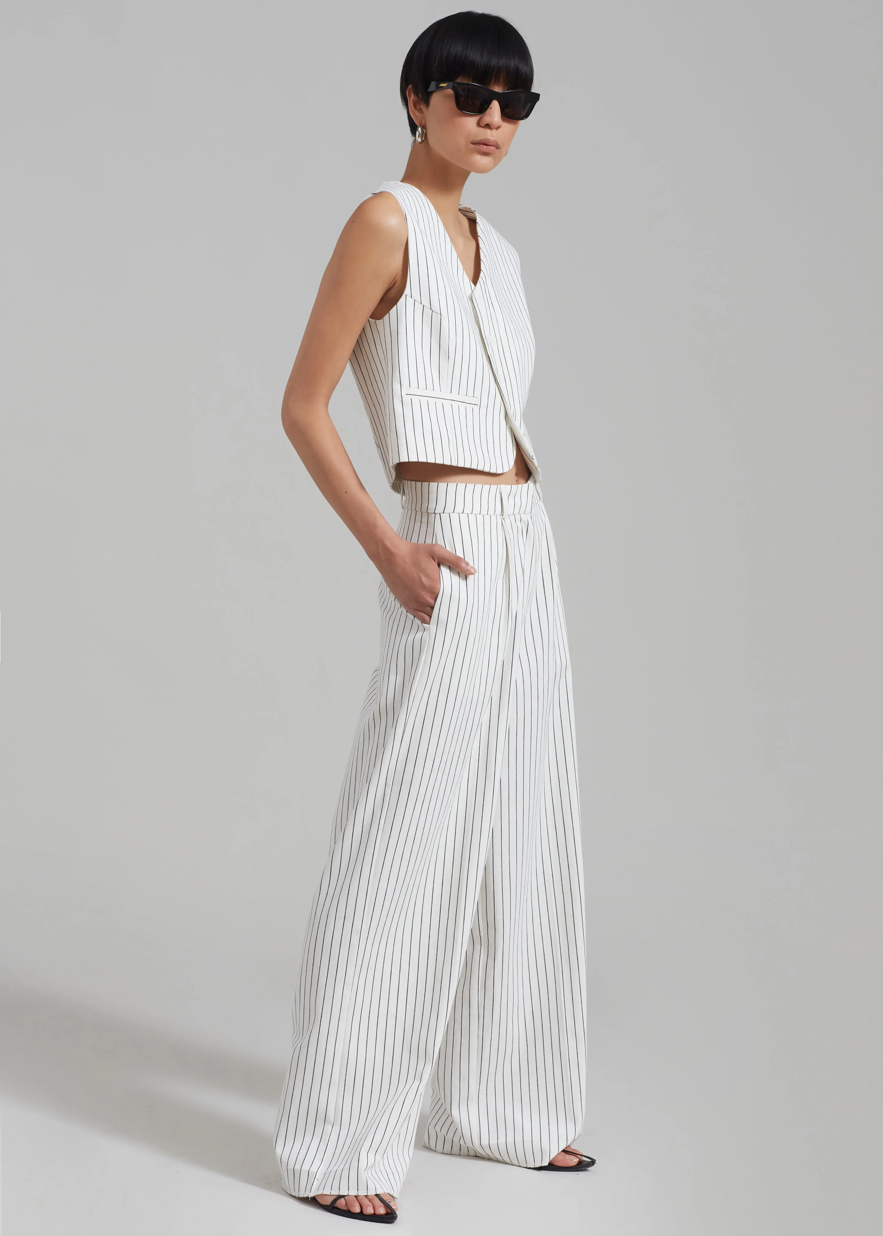 Landry Wide Leg Trousers - White/Black Stripe sold by Frankie Shop