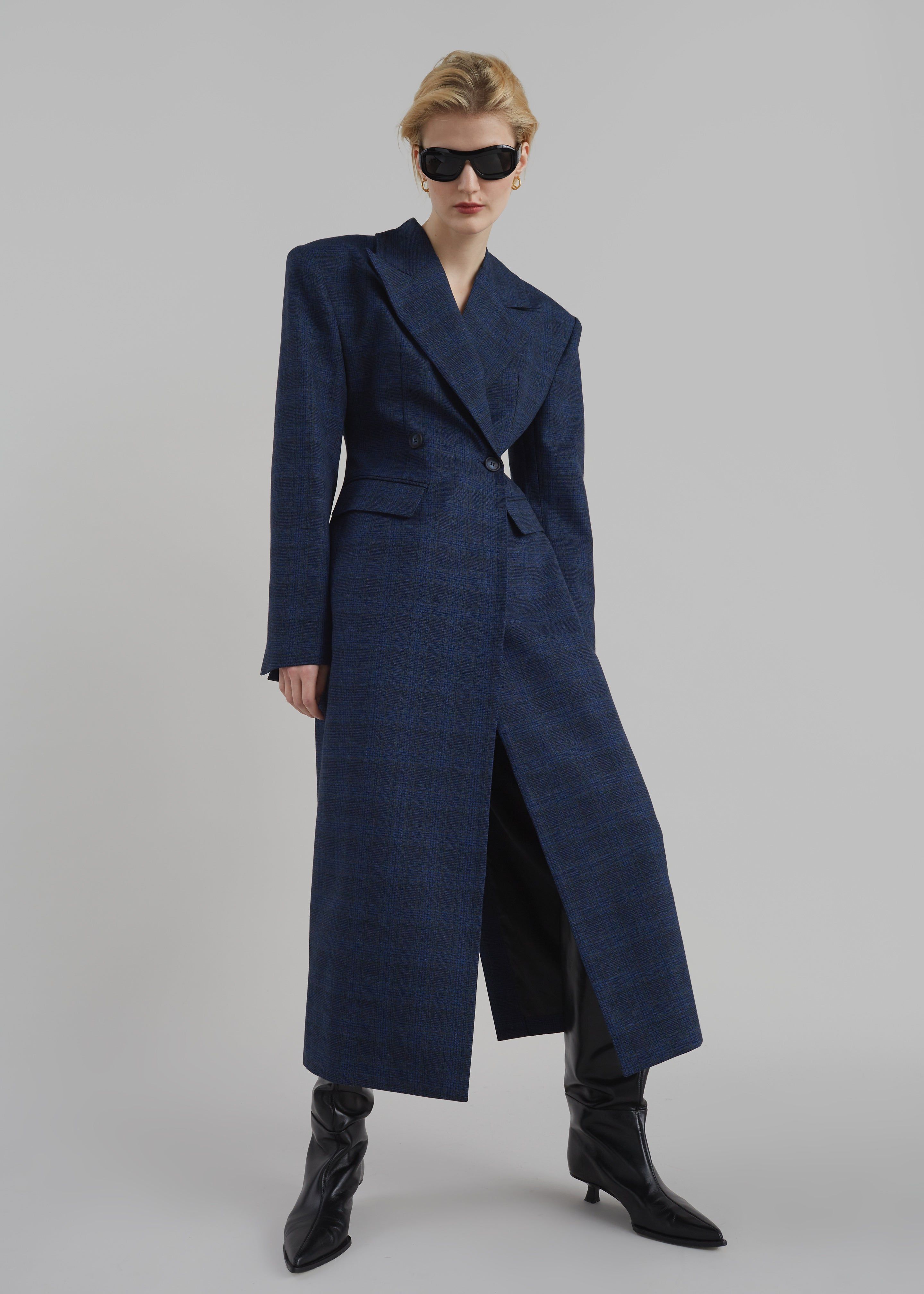Linden Plaid Dress Coat - Navy sold by Frankie Shop