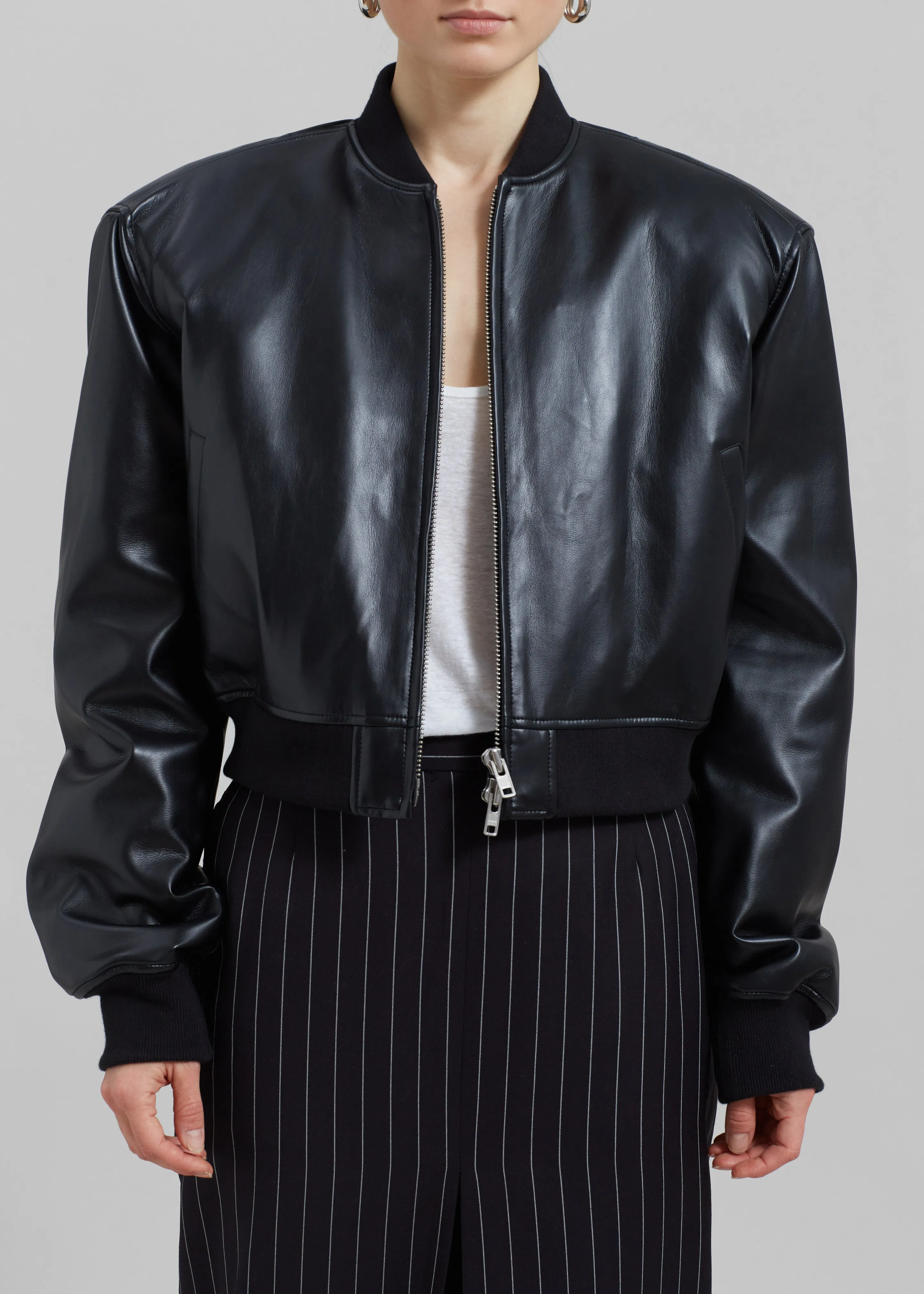 Micky Faux Leather Cropped Bomber - Black sold by Frankie Shop product image thumbnail 3