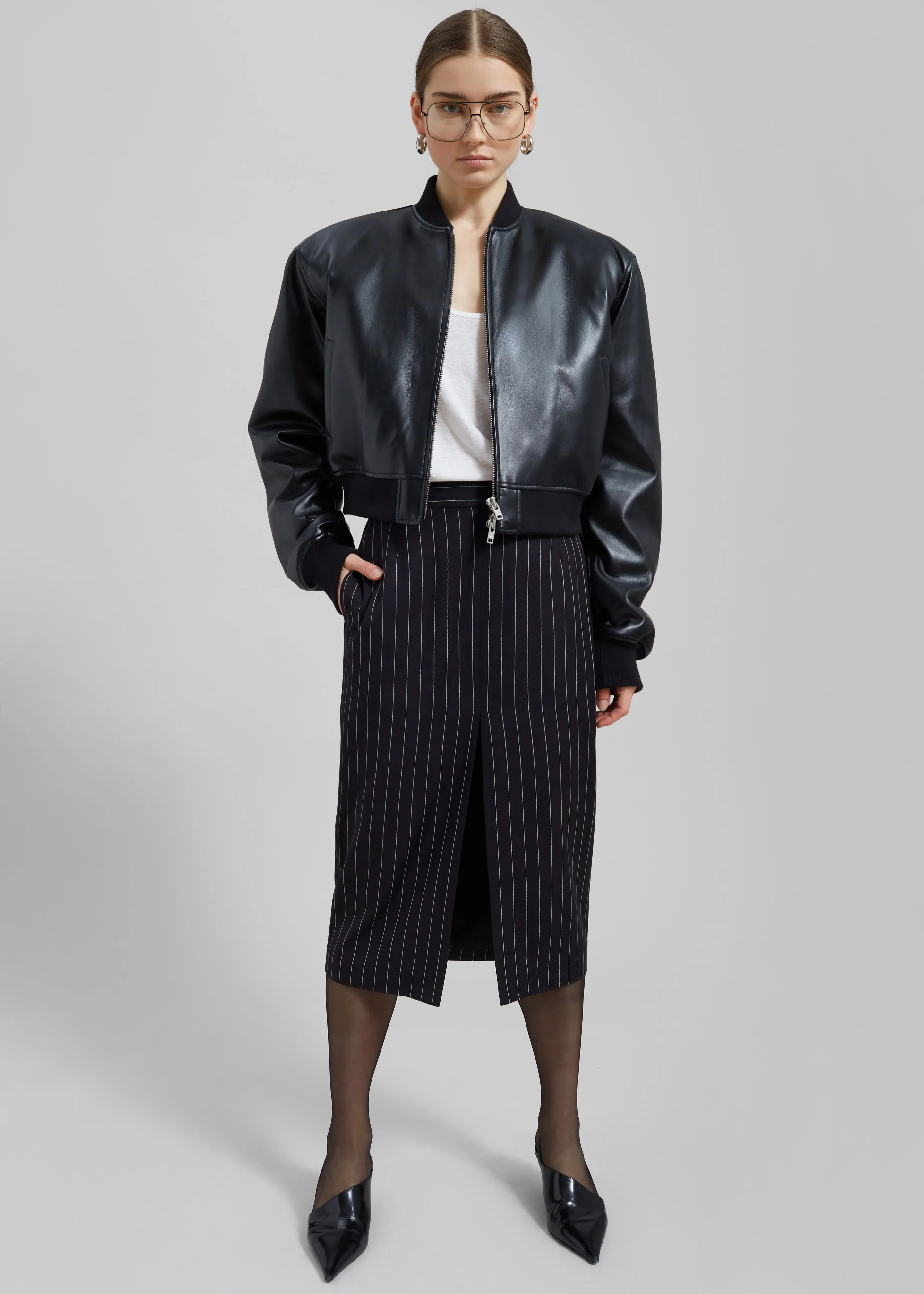 Micky Faux Leather Cropped Bomber - Black sold by Frankie Shop product image thumbnail 4