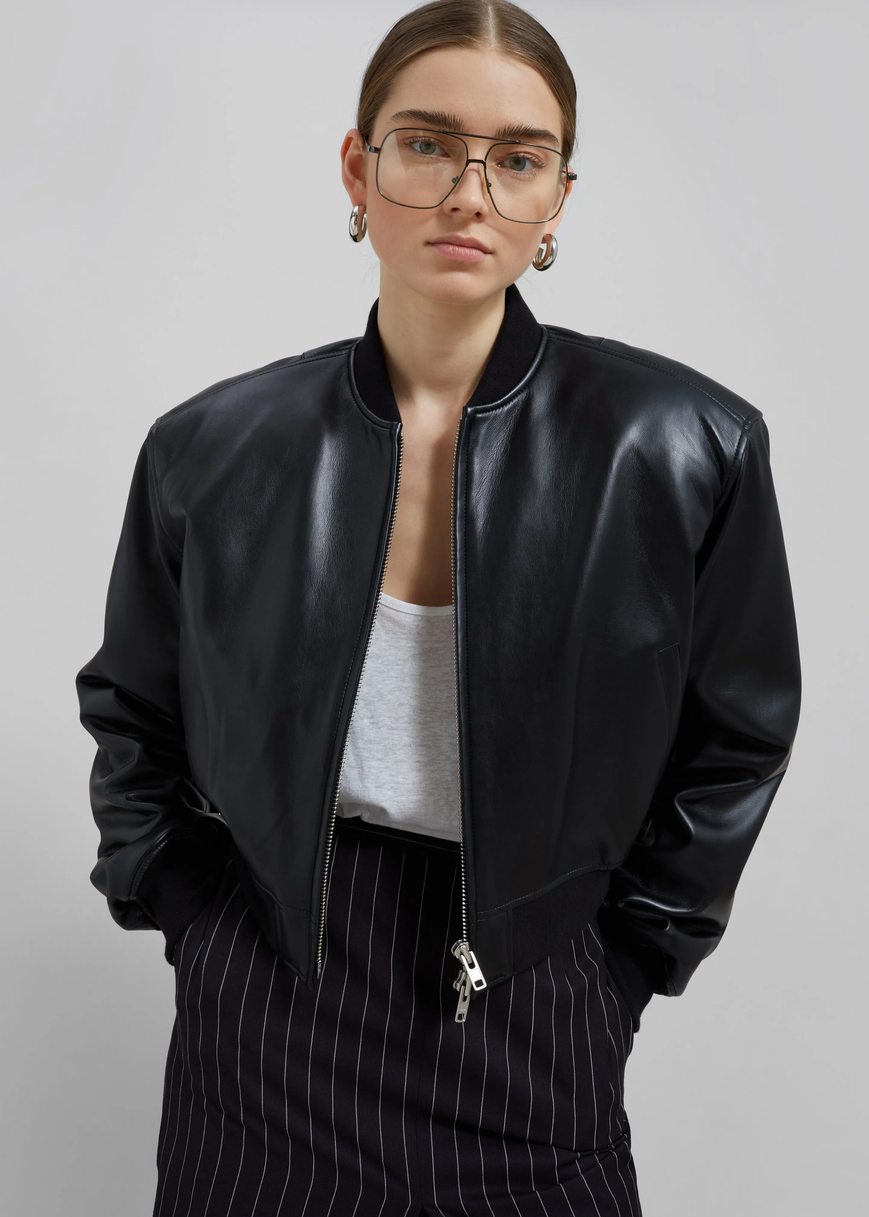 Micky Faux Leather Cropped Bomber - Black sold by Frankie Shop