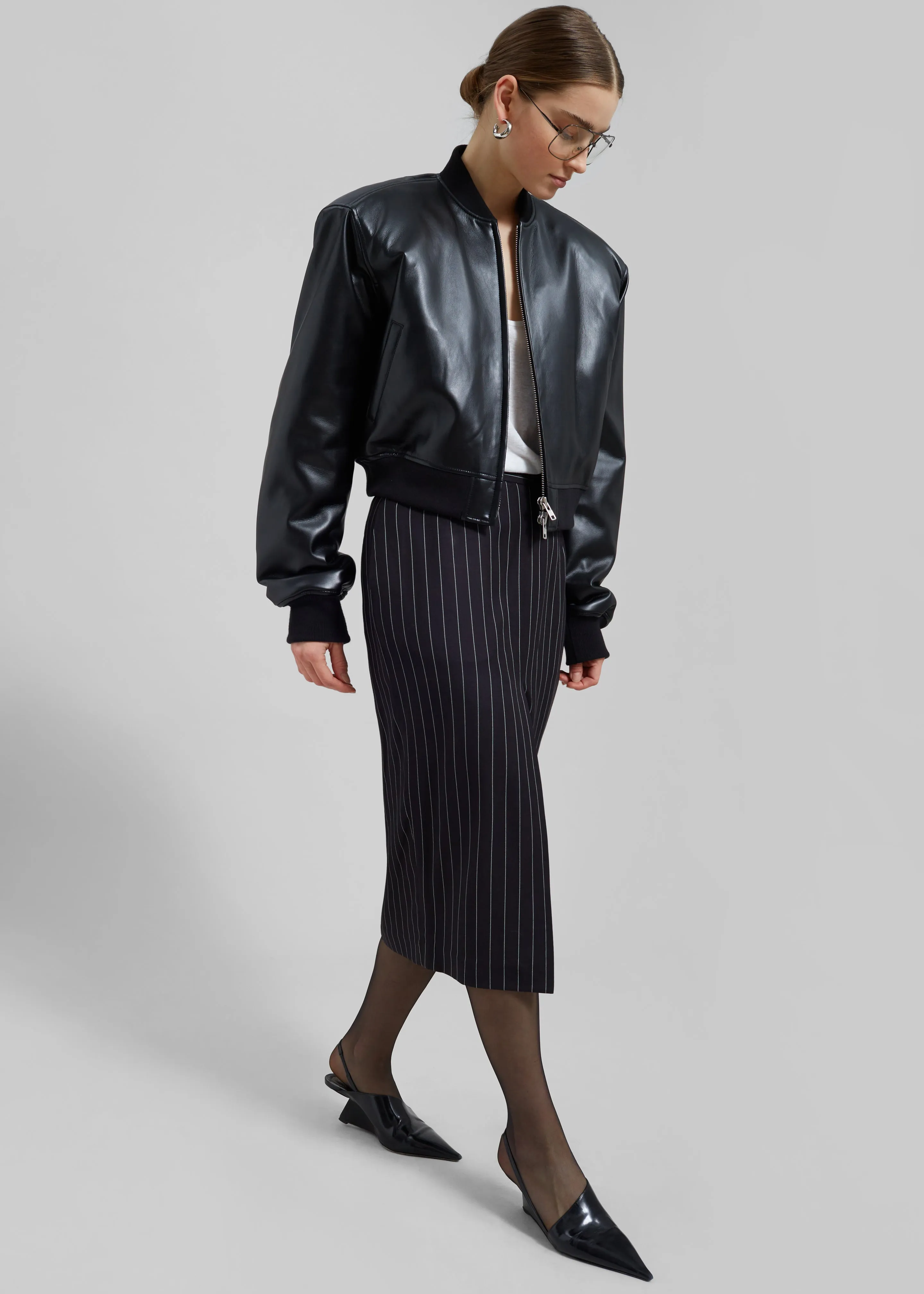 Micky Faux Leather Cropped Bomber - Black sold by Frankie Shop product image thumbnail 2