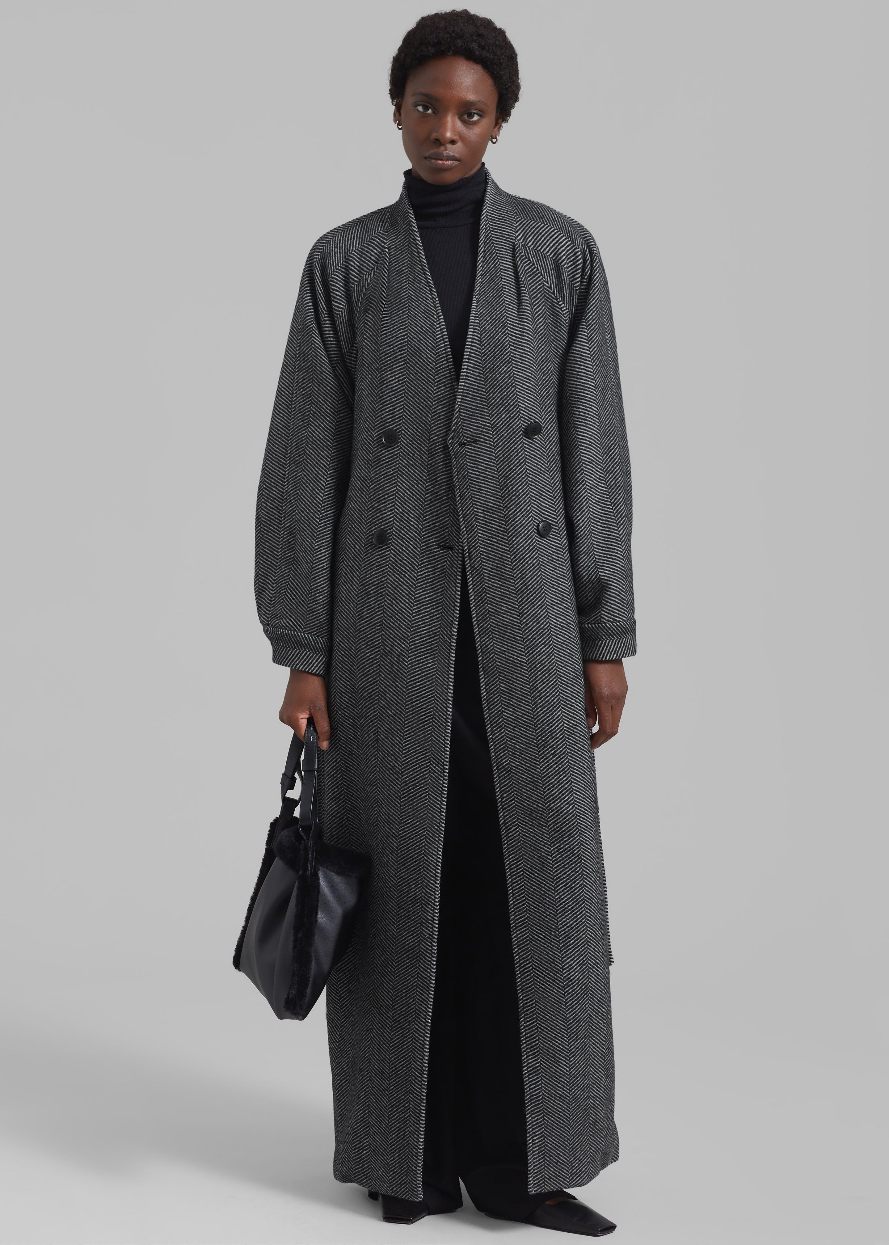 Gestuz FarrenGZ Maxi Coat - Black/White Herringbone sold by Frankie Shop