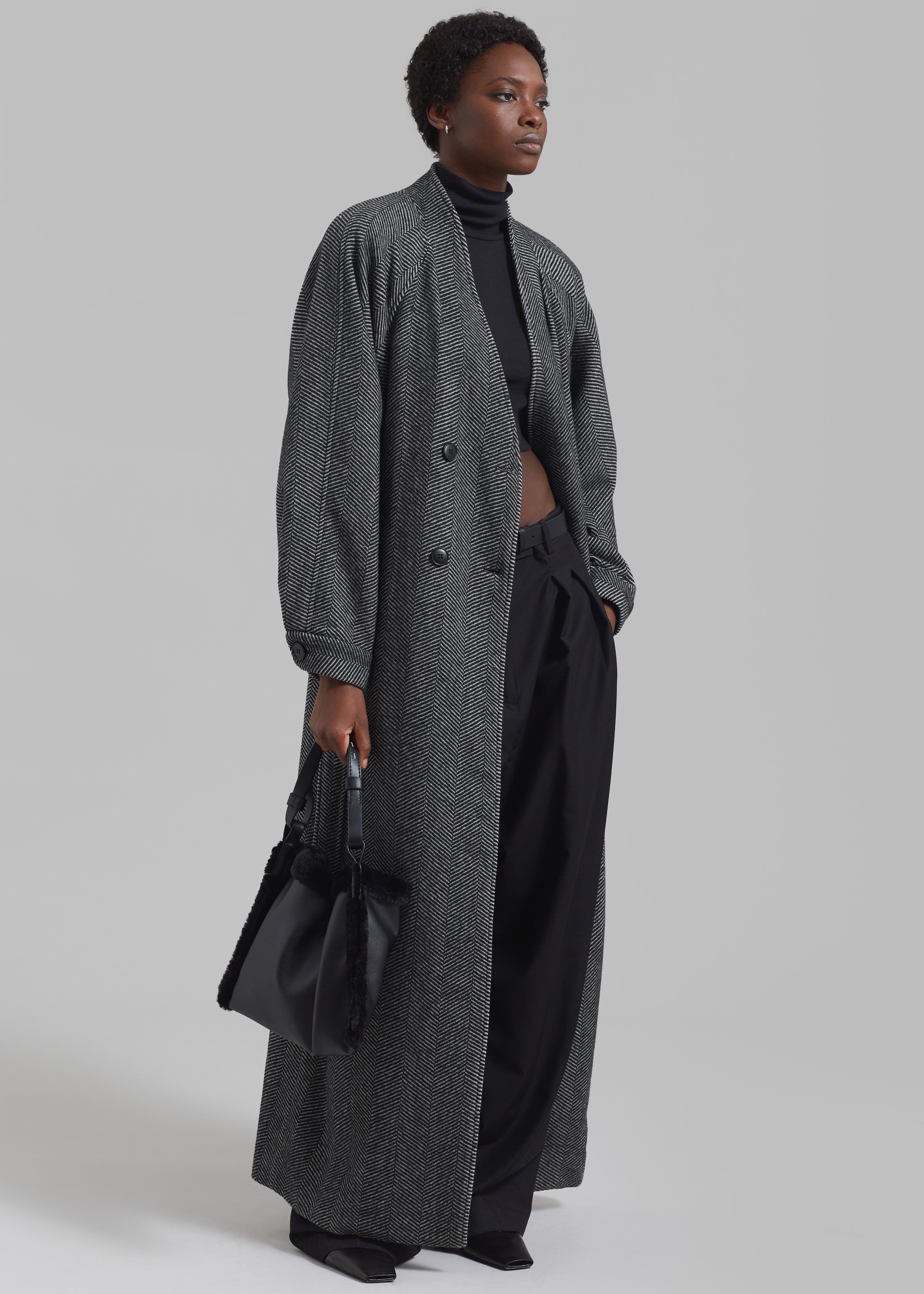 Gestuz FarrenGZ Maxi Coat - Black/White Herringbone sold by Frankie Shop product image thumbnail 4