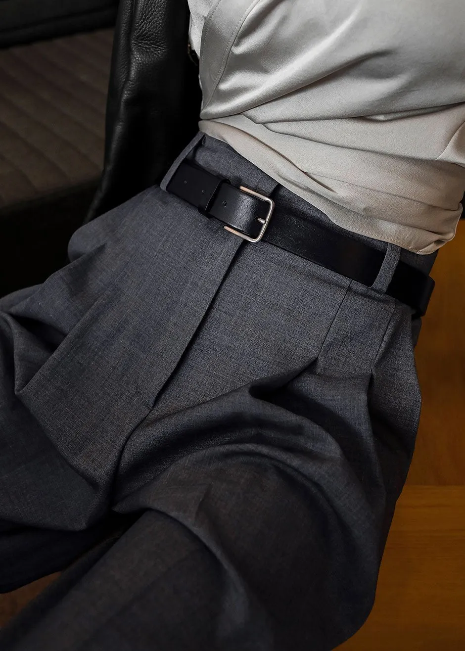 Gelso Pleated Trousers - Dark Grey Melange sold by Frankie Shop