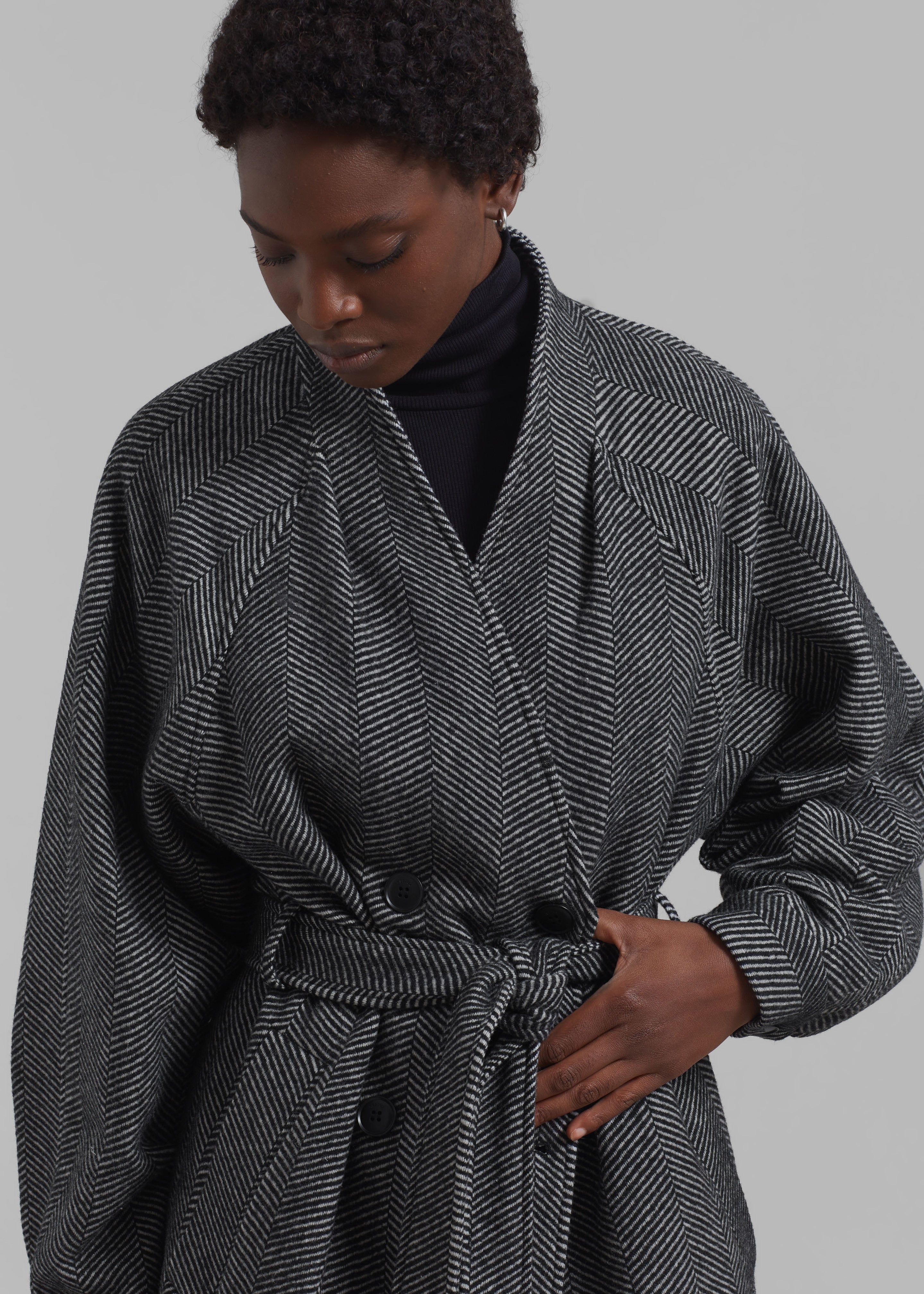 Gestuz FarrenGZ Maxi Coat - Black/White Herringbone sold by Frankie Shop product image thumbnail 2