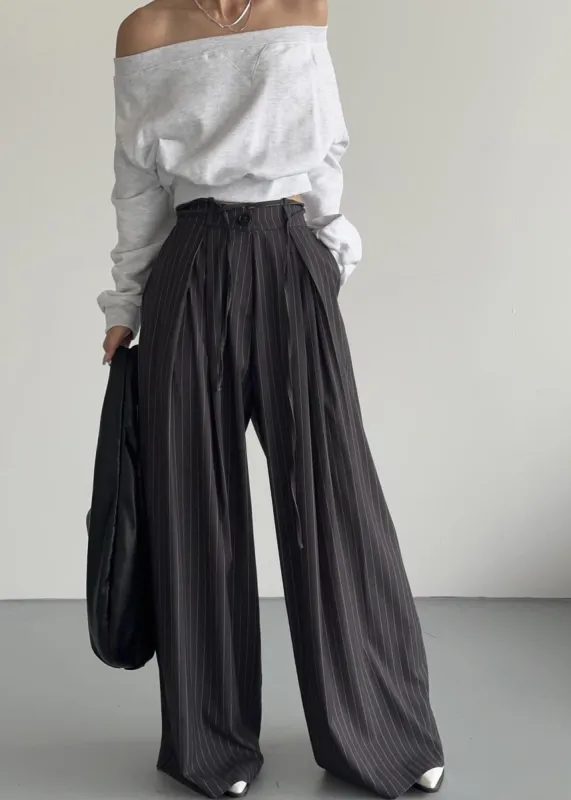 Noor Wide Pants - Grey Pinstripe sold by Frankie Shop