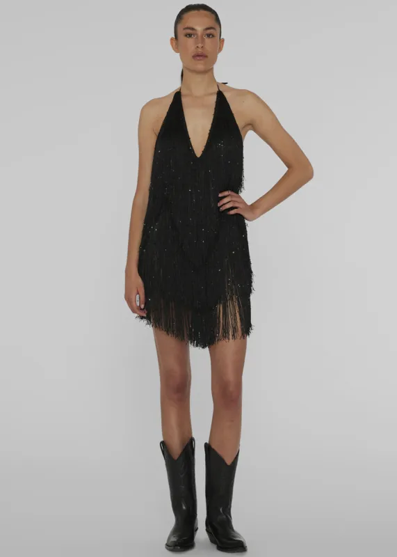 Rotate Sequins Fringe Dress - Tap Shoe Black made by Frankie Shop
