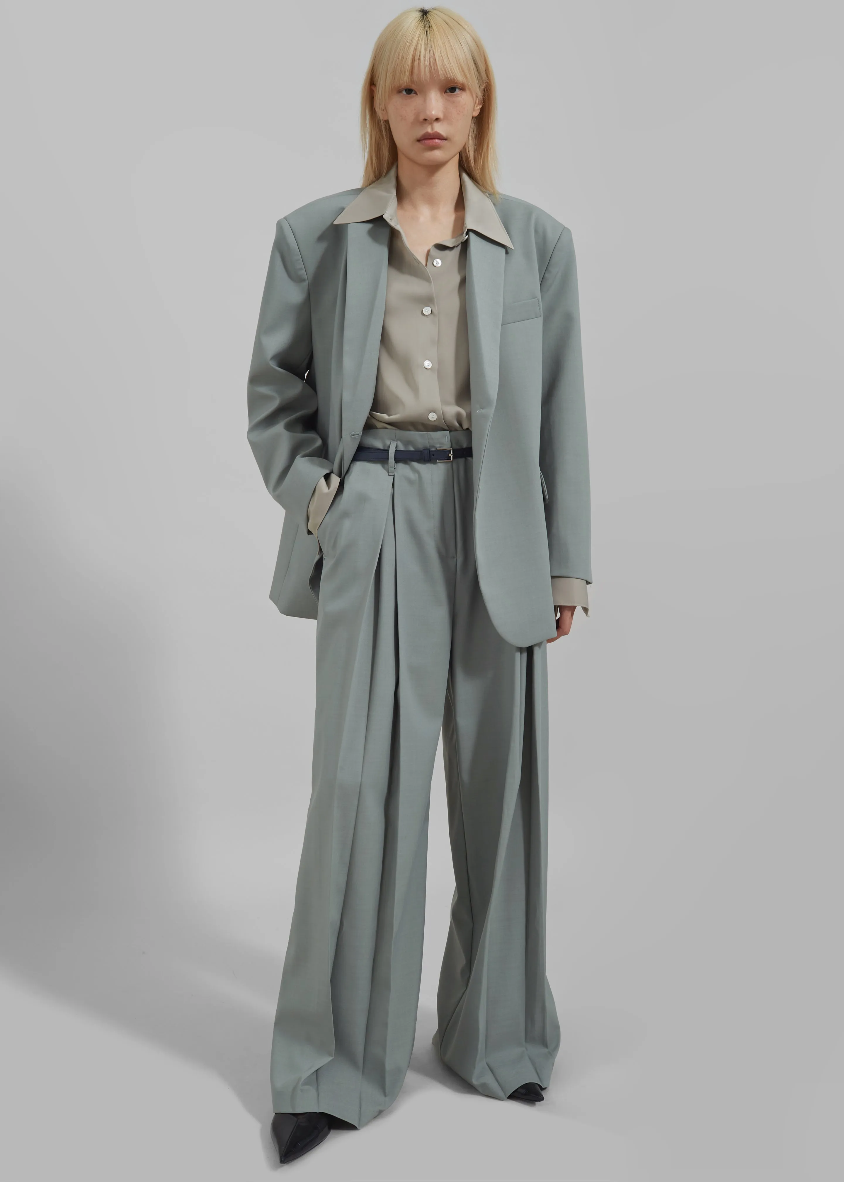 Caris Belted Trousers - Grey sold by Frankie Shop