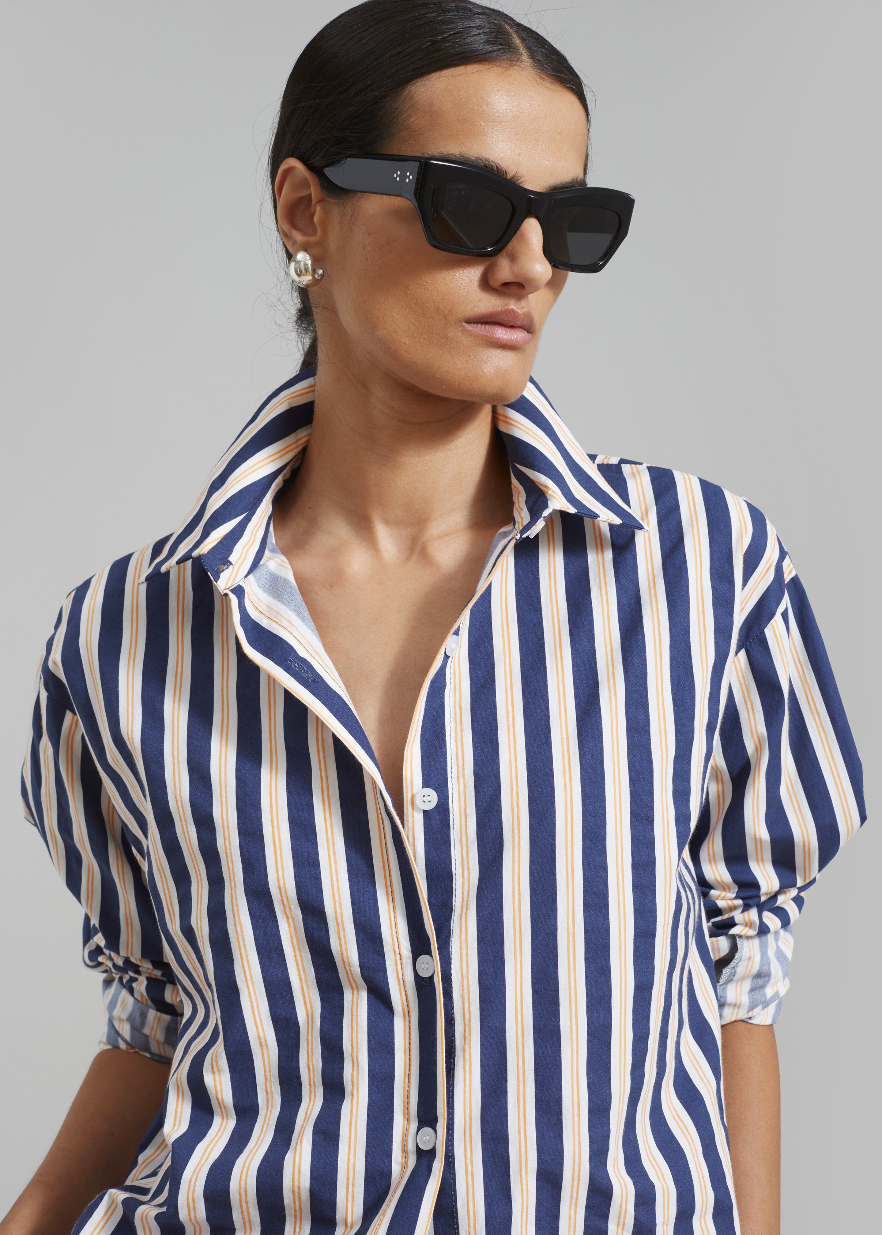 Juno Cotton Shirt - Navy Stripe sold by Frankie Shop