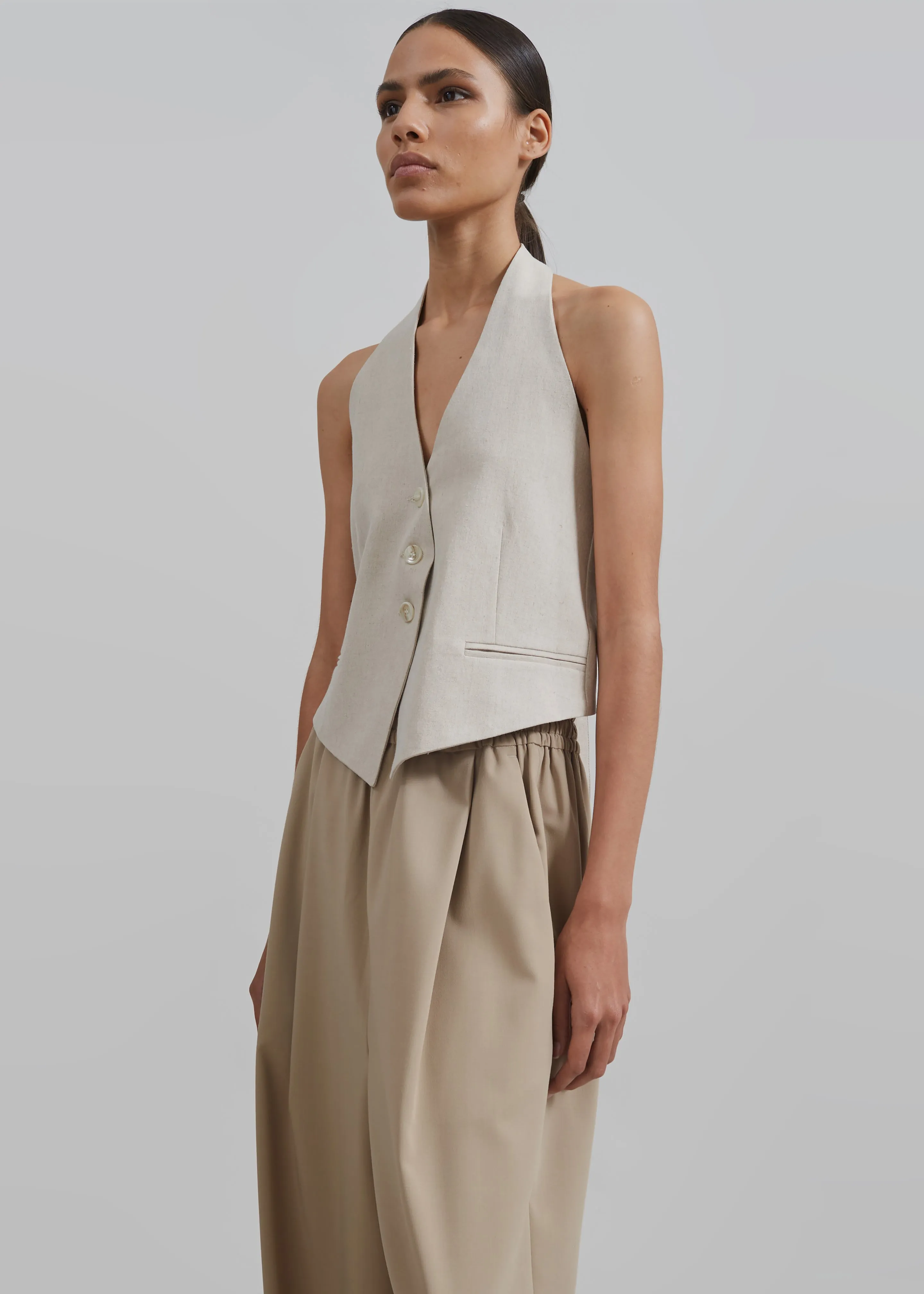 Elora Linen Halter Top - Oat sold by Frankie Shop
