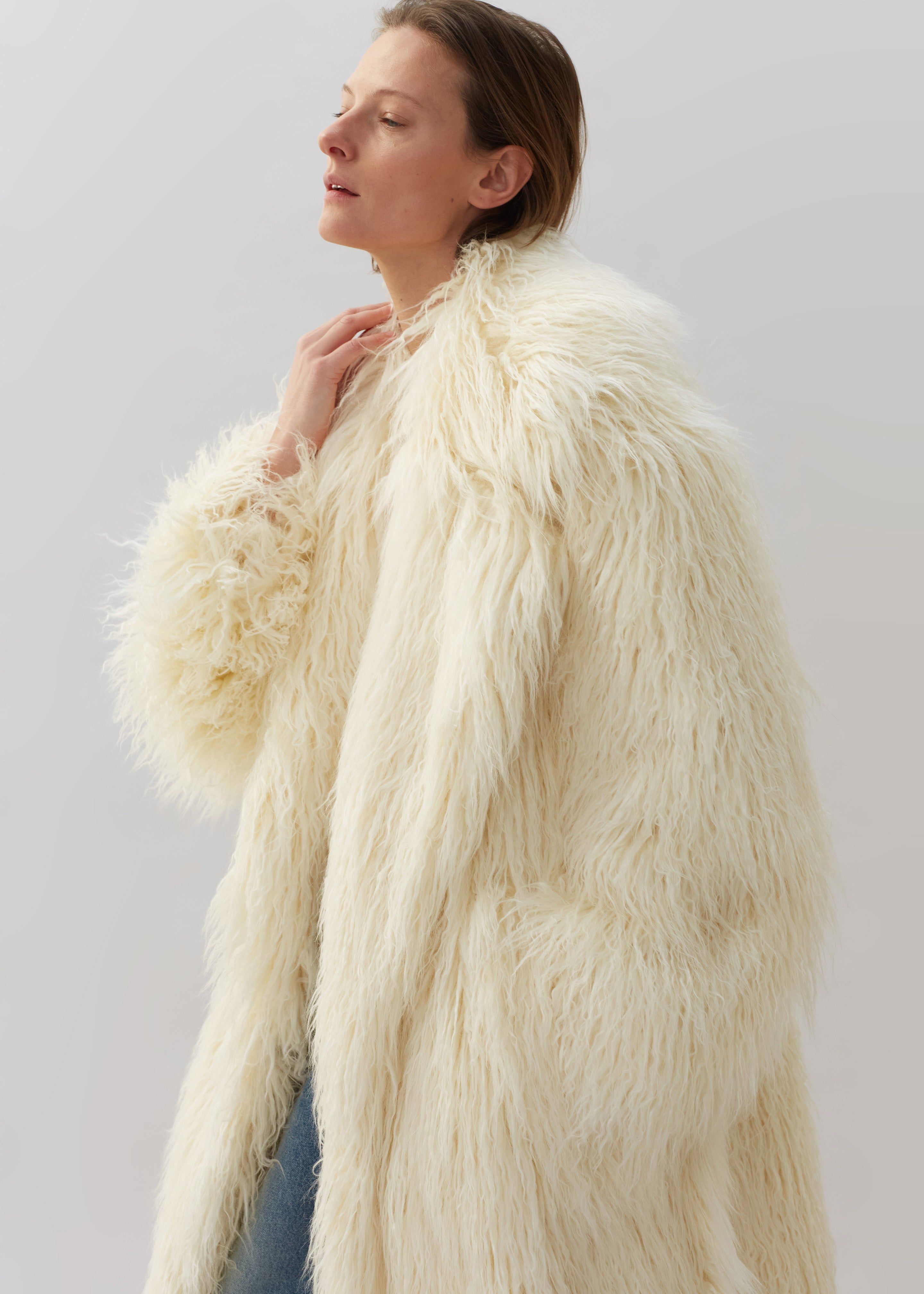 Nicole Long Faux Fur Coat - Off White sold by Frankie Shop product image thumbnail 3