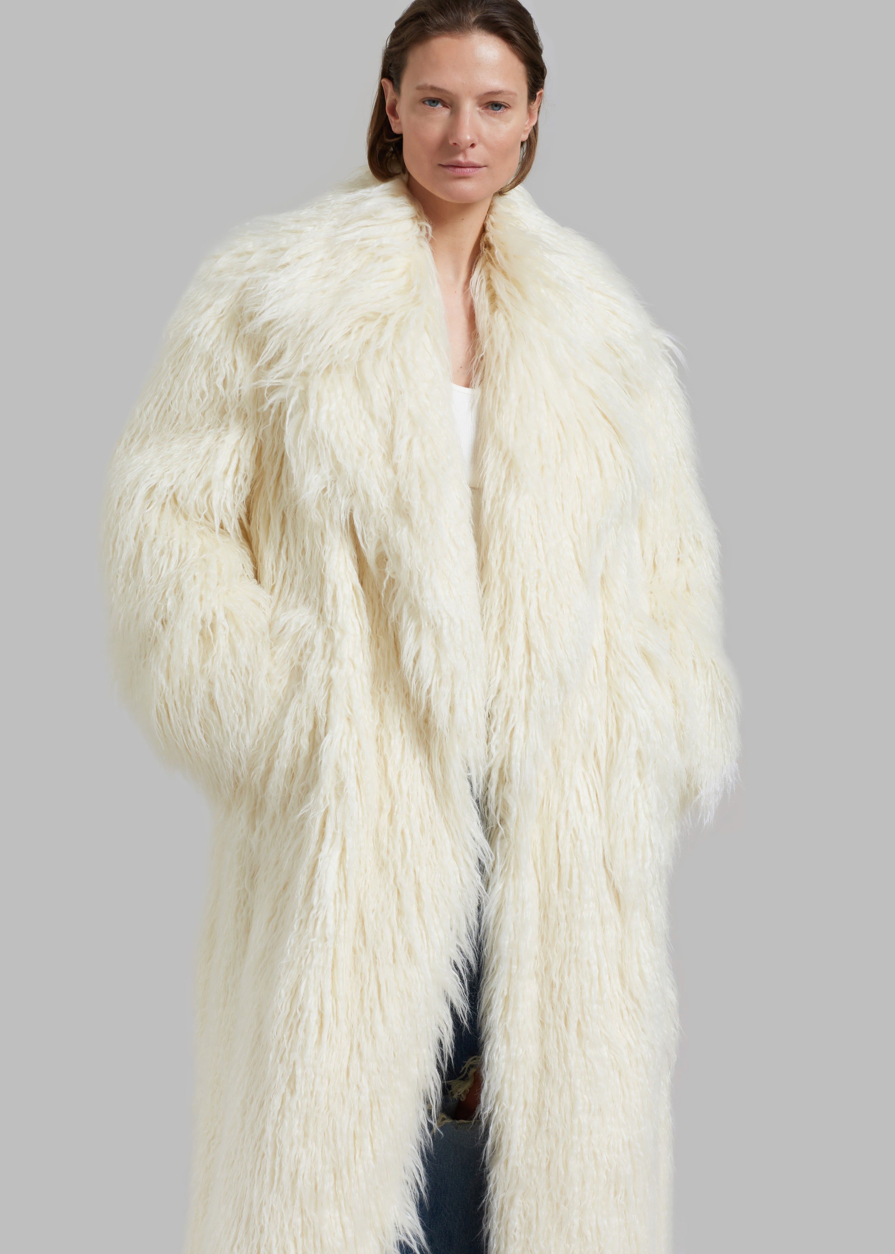 Nicole Long Faux Fur Coat - Off White sold by Frankie Shop product image thumbnail 4