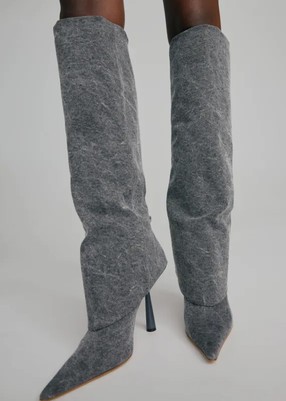 Gia Borghini Rosie 31 Denim Scrunchy Boots - Anthracite Denim made by Frankie Shop