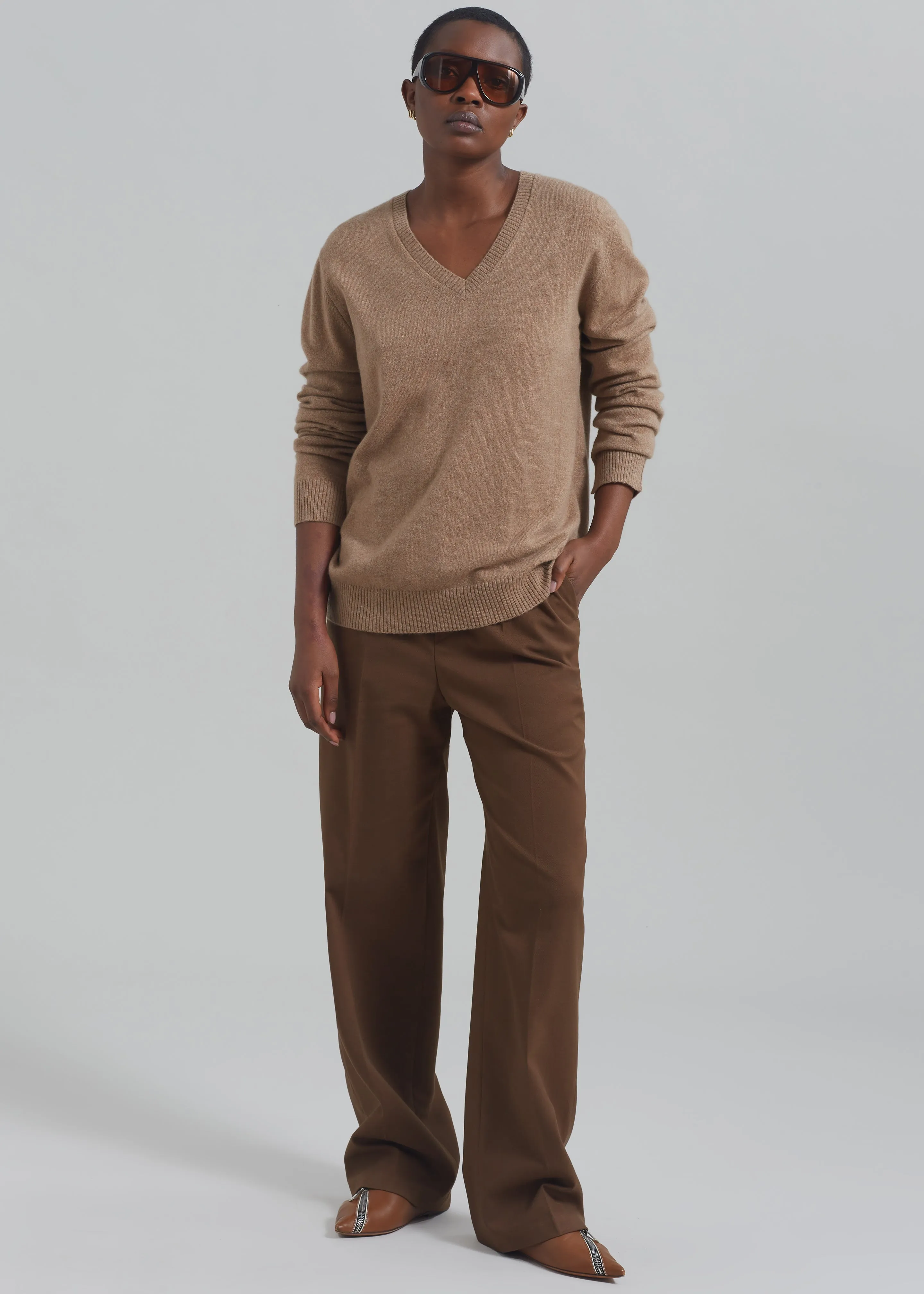 Loulou Studio Serafini V Neck Cashmere Sweater - Sand Melange sold by Frankie Shop product image thumbnail 5