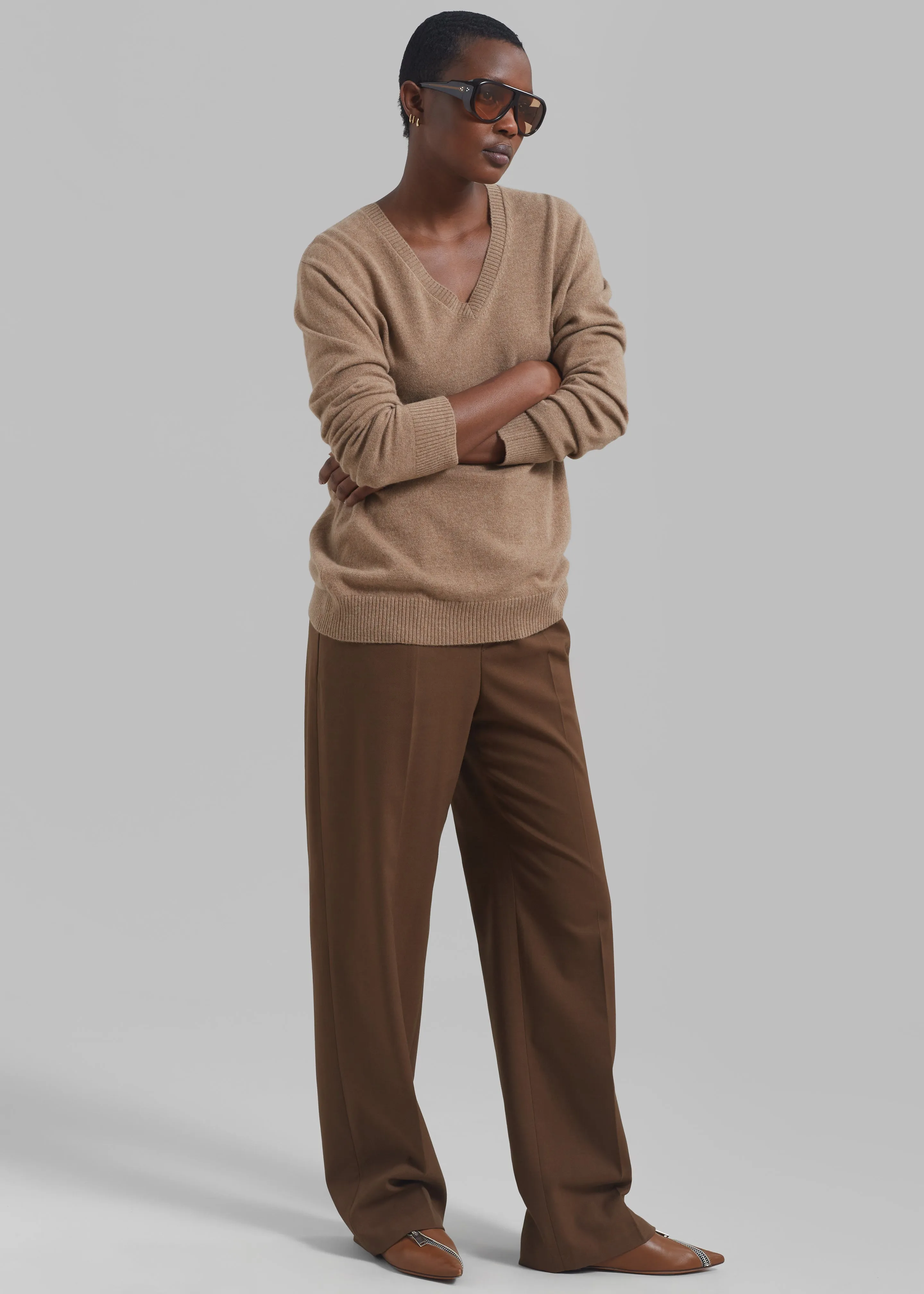 Loulou Studio Serafini V Neck Cashmere Sweater - Sand Melange sold by Frankie Shop product image thumbnail 2