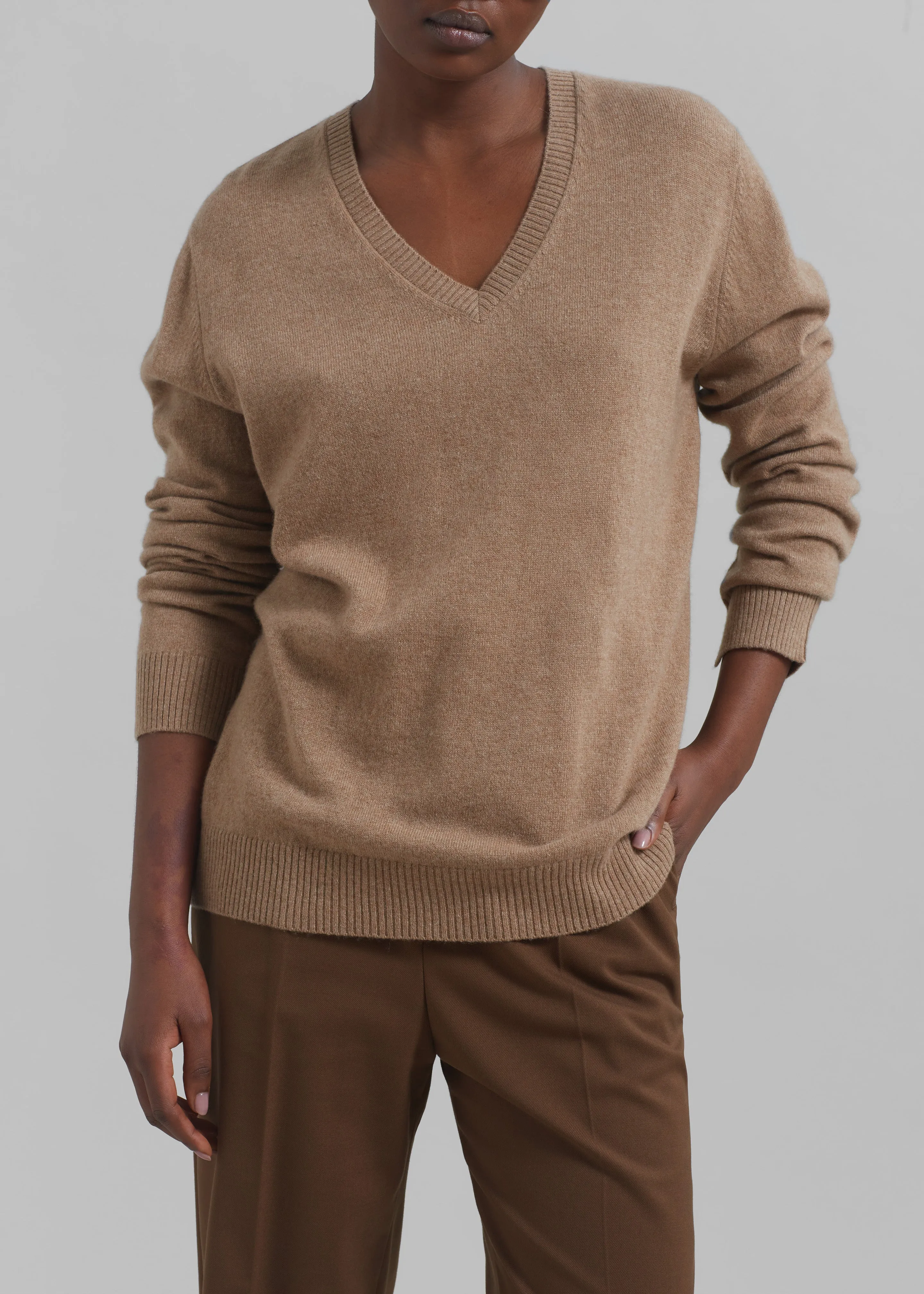 Loulou Studio Serafini V Neck Cashmere Sweater - Sand Melange sold by Frankie Shop product image thumbnail 4