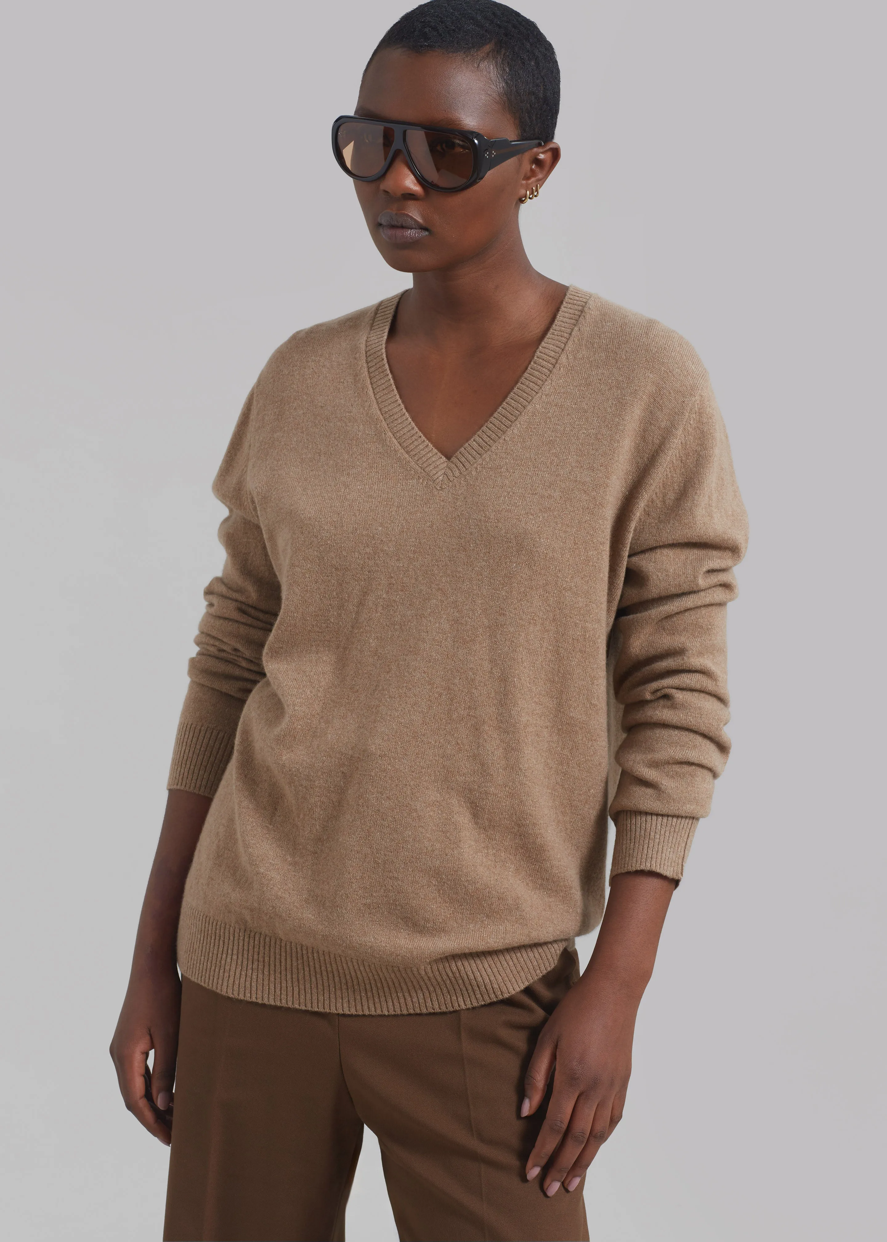 Loulou Studio Serafini V Neck Cashmere Sweater - Sand Melange sold by Frankie Shop product image thumbnail 3