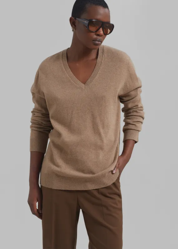 Loulou Studio Serafini V Neck Cashmere Sweater - Sand Melange sold by Frankie Shop