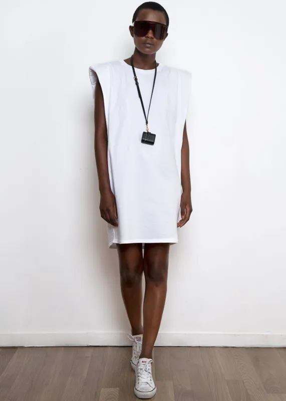 Tina Padded Shoulder Muscle Dress- White sold by Frankie Shop