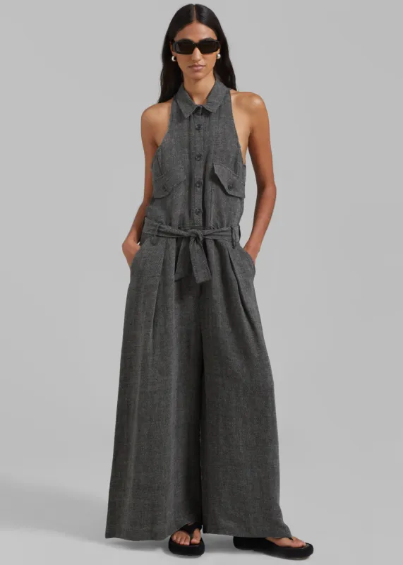 Clayton Halter Jumpsuit - Black Melange sold by Frankie Shop
