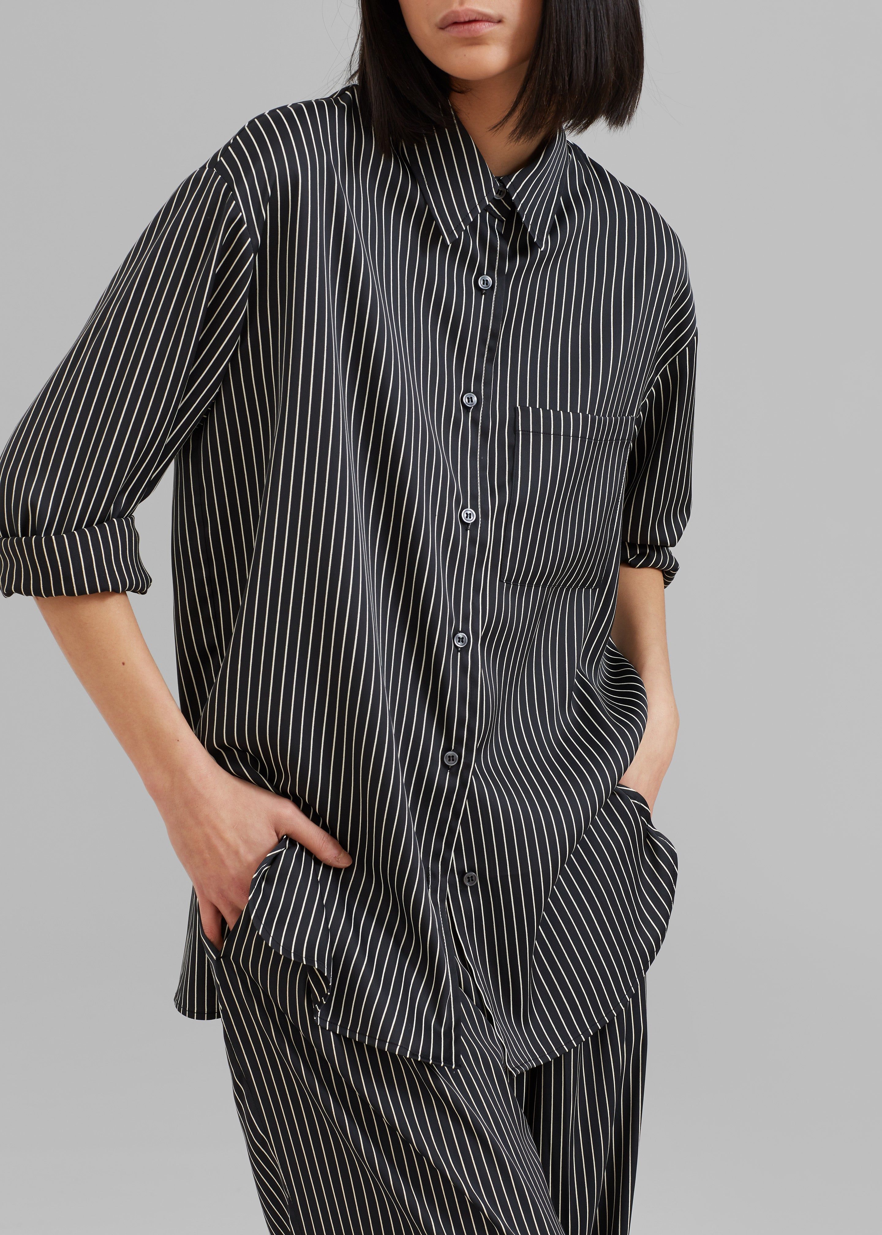 Lui Black Satin Shirt - White Stripe sold by Frankie Shop product image thumbnail 2