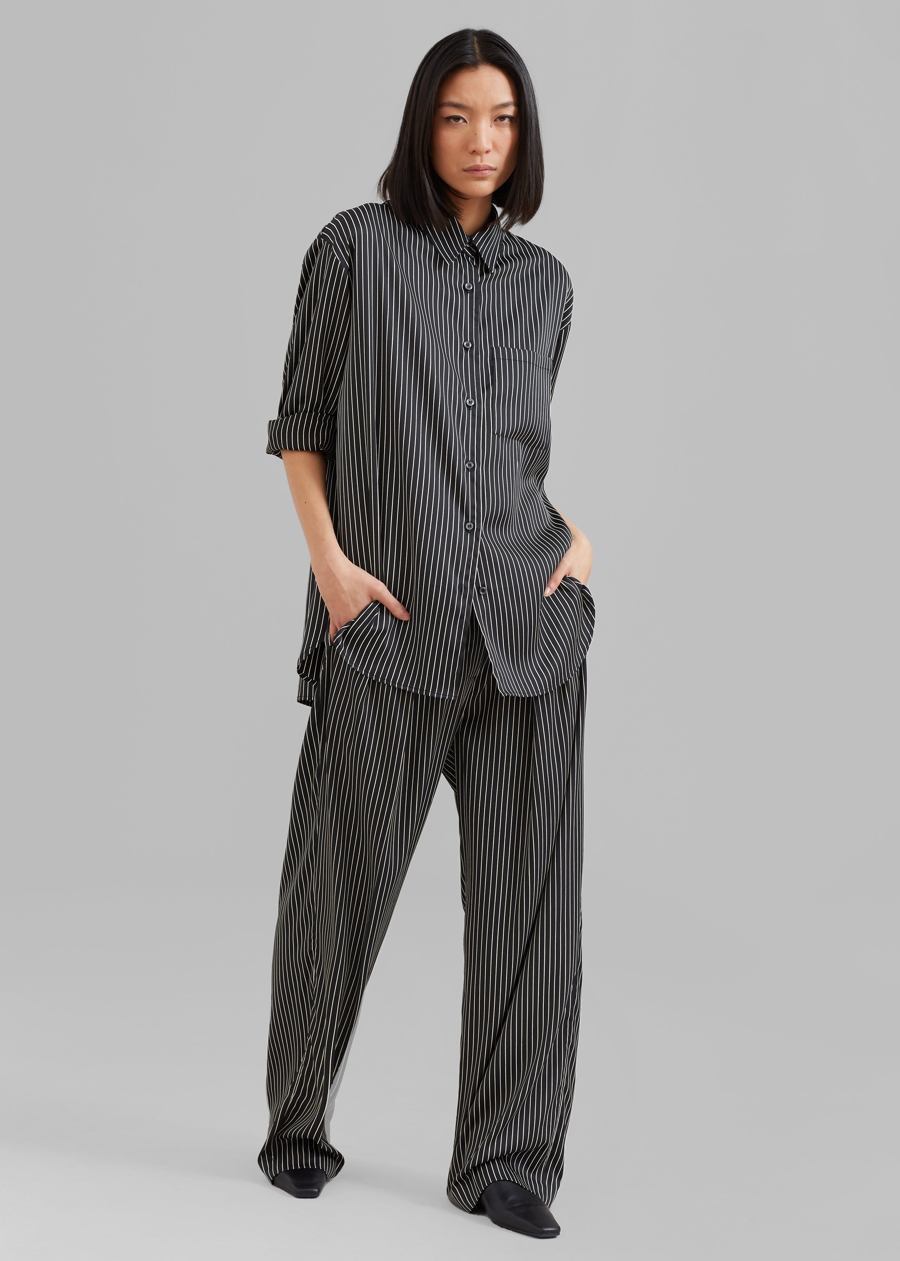 Lui Black Satin Shirt - White Stripe sold by Frankie Shop product image thumbnail 5