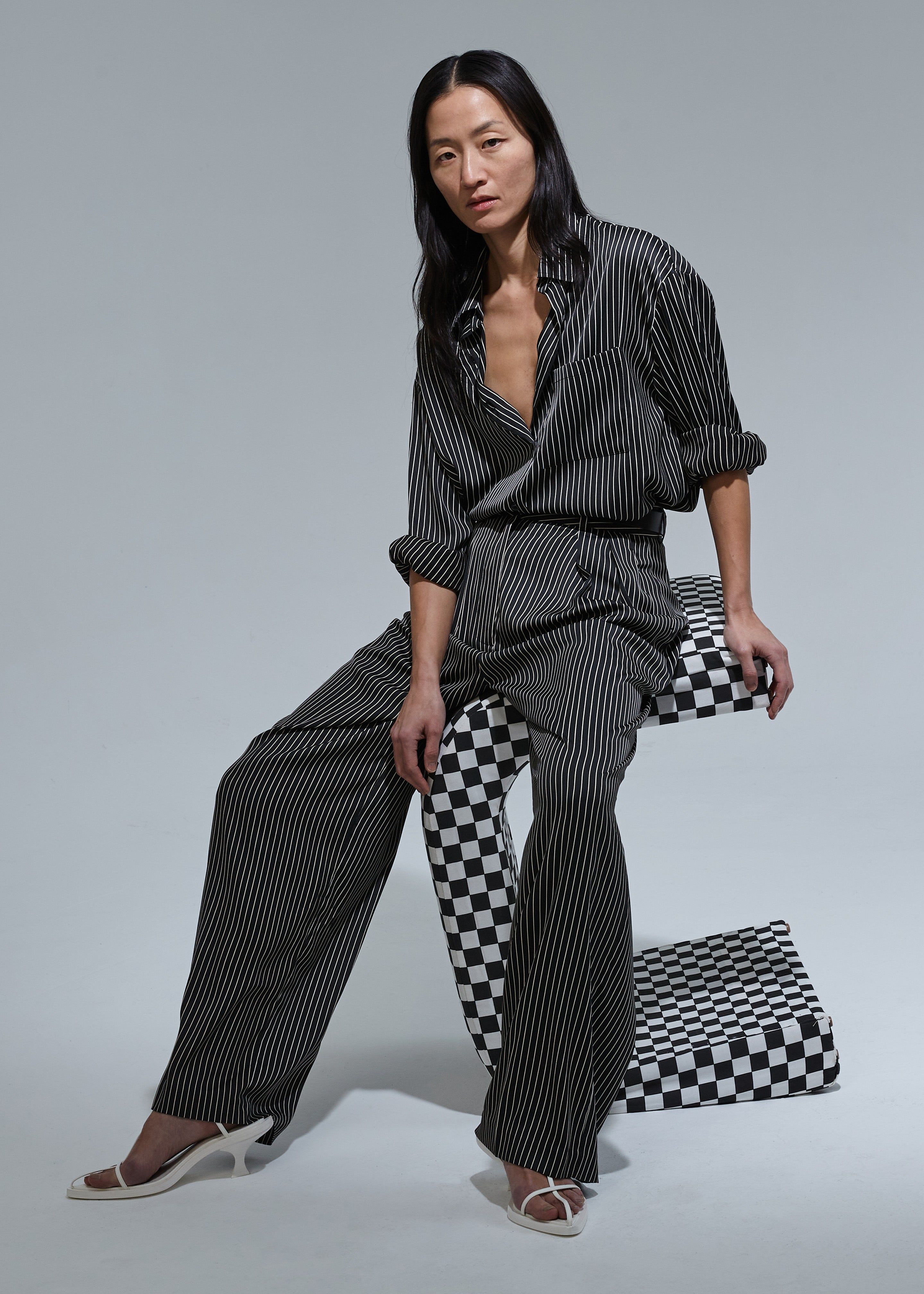 Lui Black Satin Shirt - White Stripe sold by Frankie Shop product image thumbnail 9