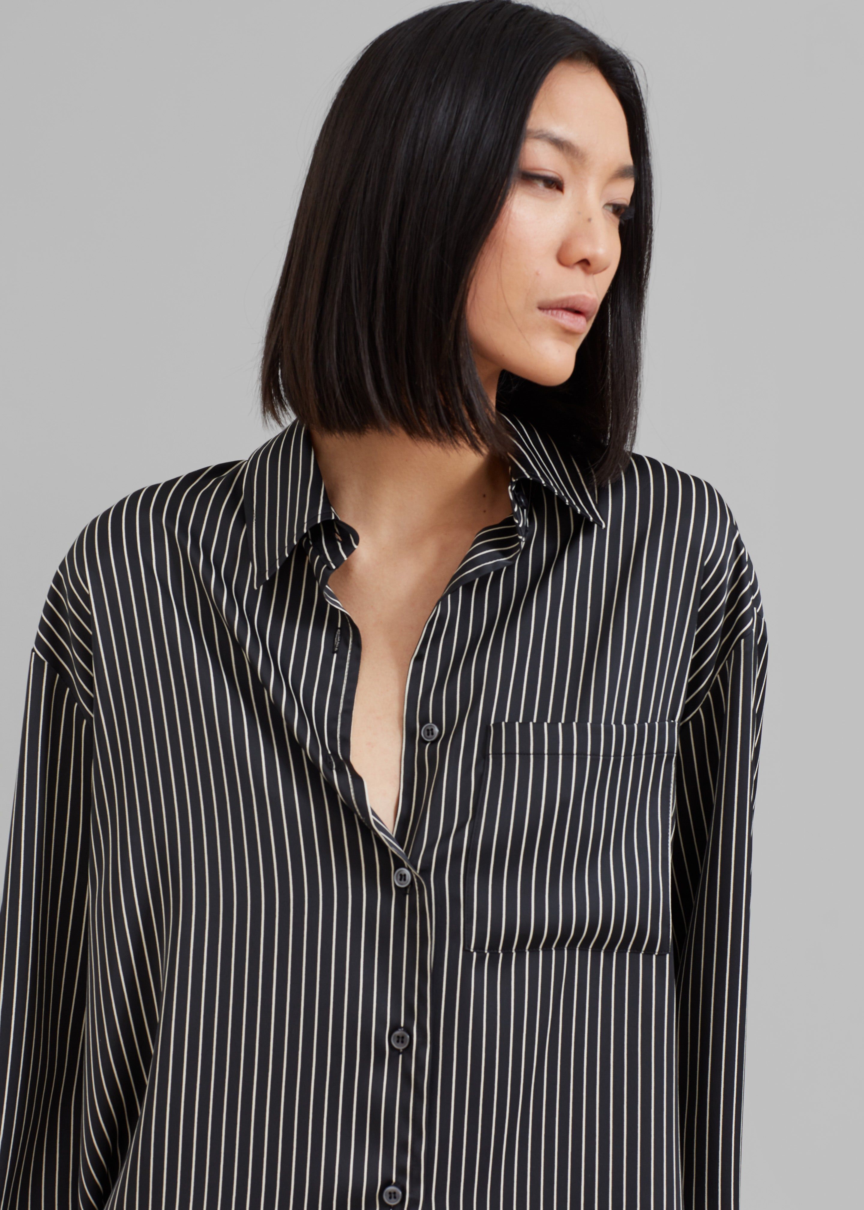 Lui Black Satin Shirt - White Stripe sold by Frankie Shop product image thumbnail 4