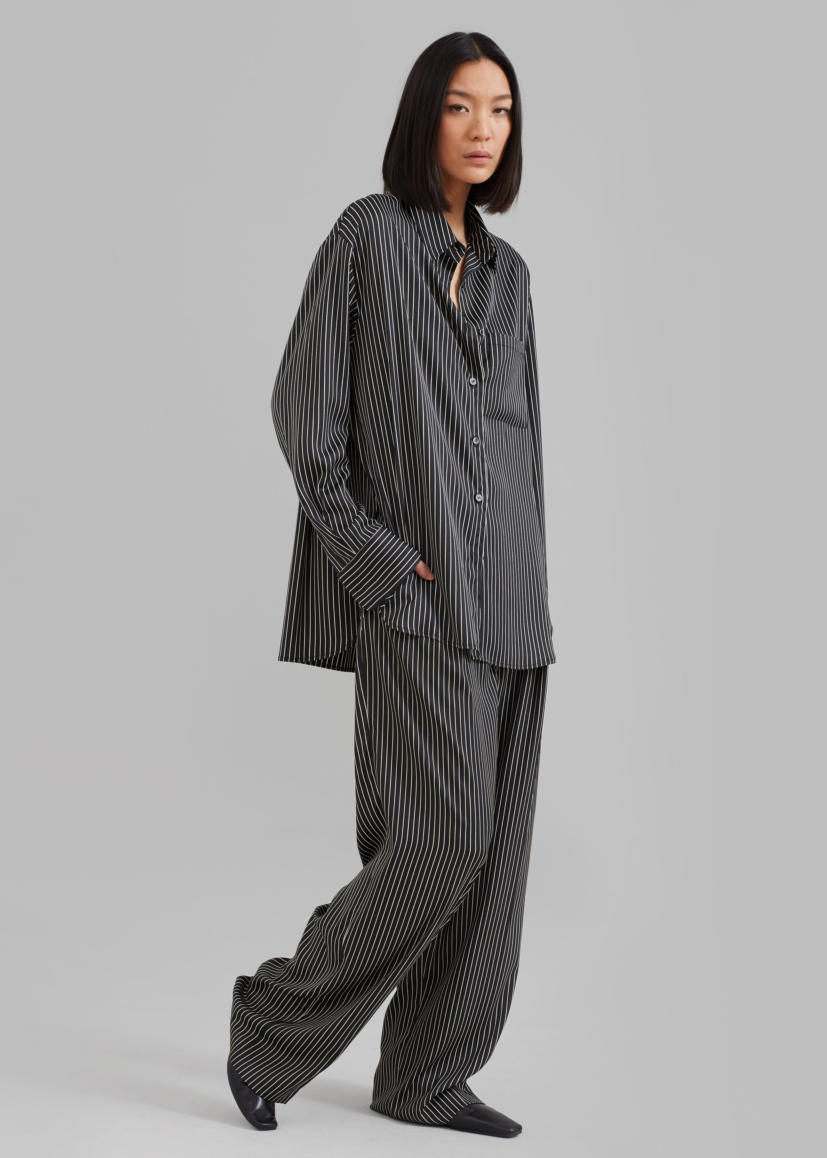 Lui Black Satin Shirt - White Stripe sold by Frankie Shop product image thumbnail 7