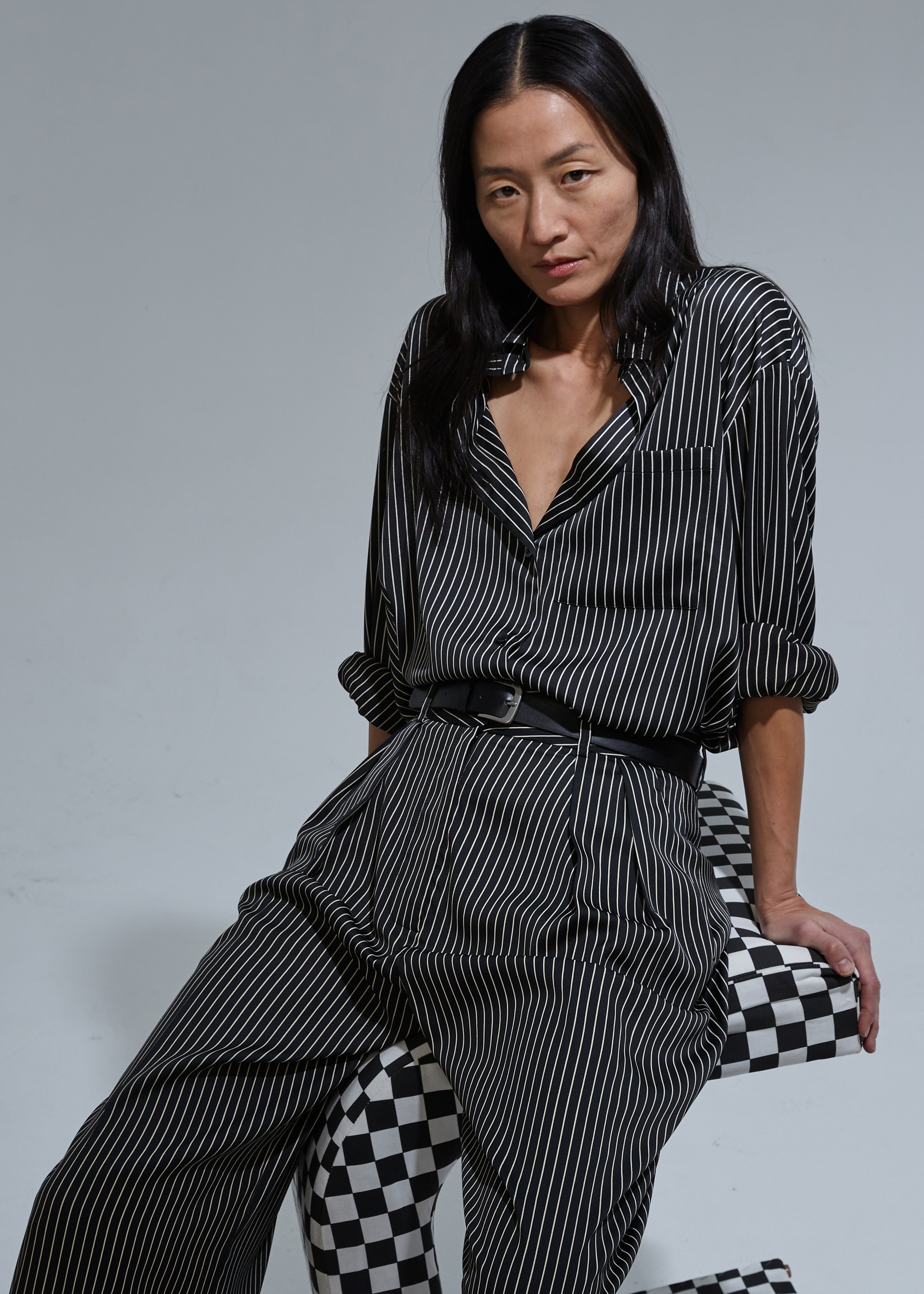 Lui Black Satin Shirt - White Stripe sold by Frankie Shop product image thumbnail 10