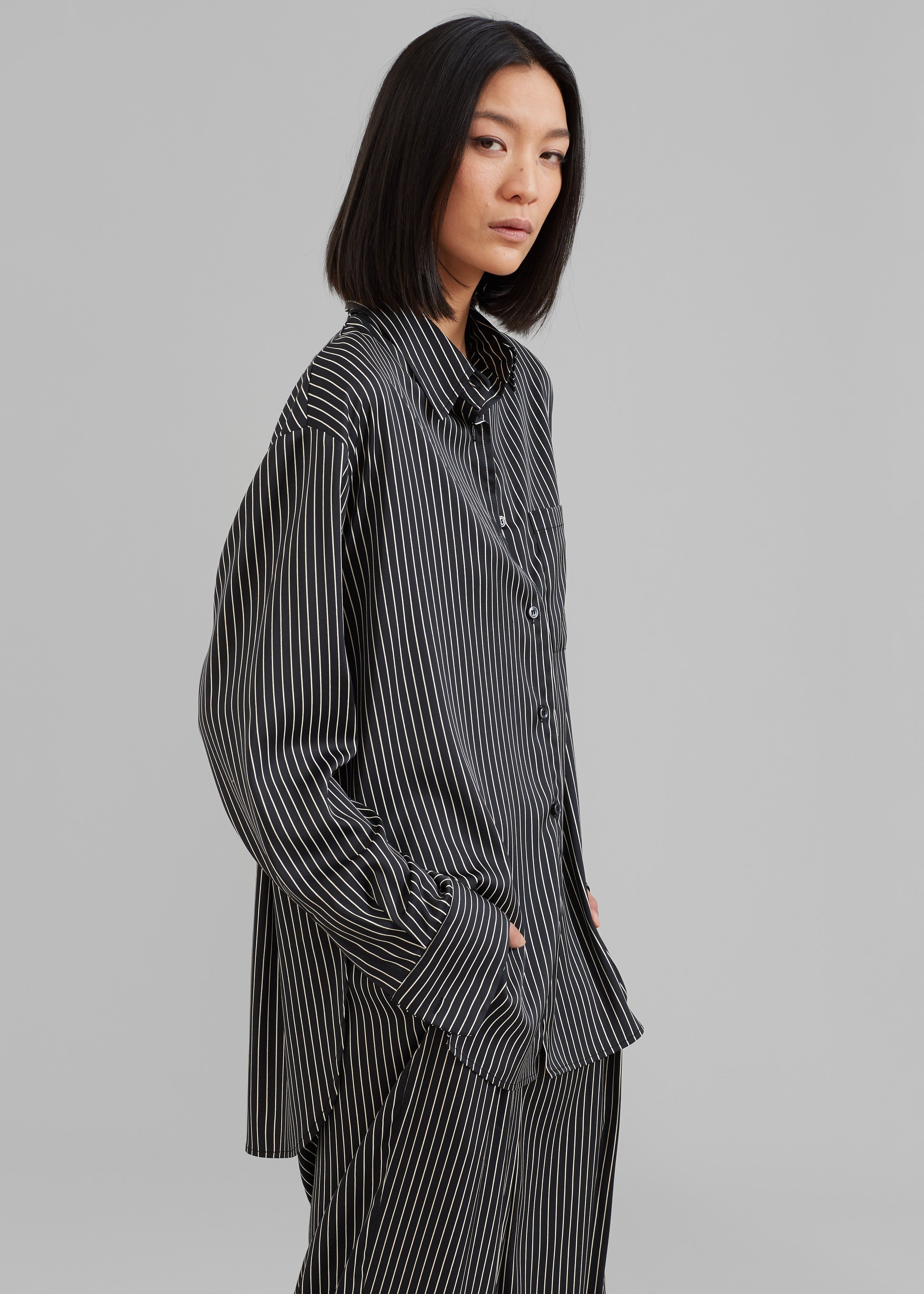 Lui Black Satin Shirt - White Stripe sold by Frankie Shop product image thumbnail 3