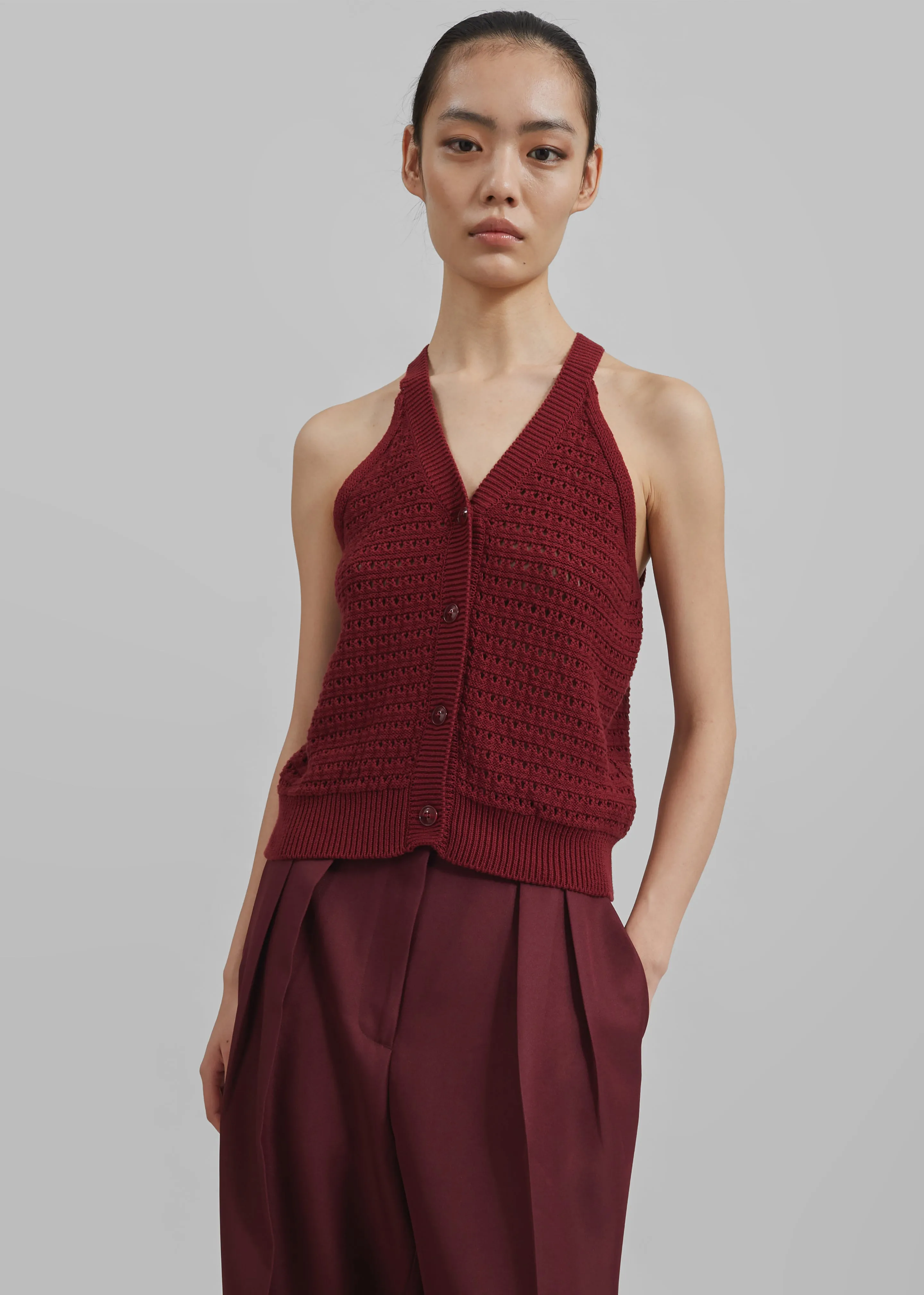 Leonie Knitted Halter Top - Burgundy sold by Frankie Shop product image thumbnail 4